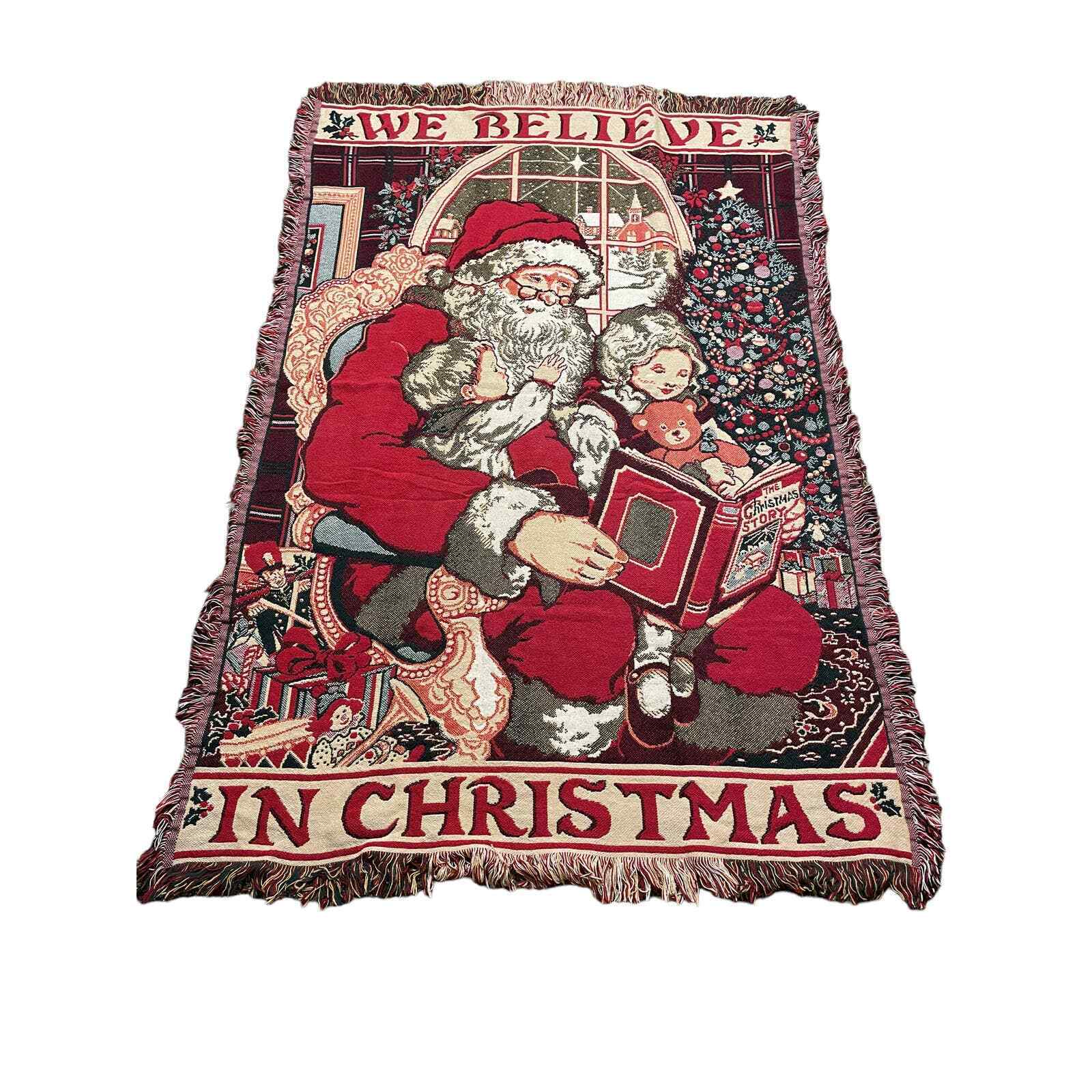 Christmas Throw Woven Blanket Santa Tapestry We Believe In Christmas Nice 68x46
