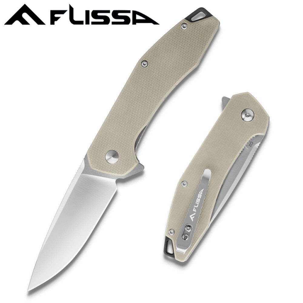 FLISSA EDC Pocket Knife Folding Tactical Knife D2 Blade w/Liner Lock Pocket Clip