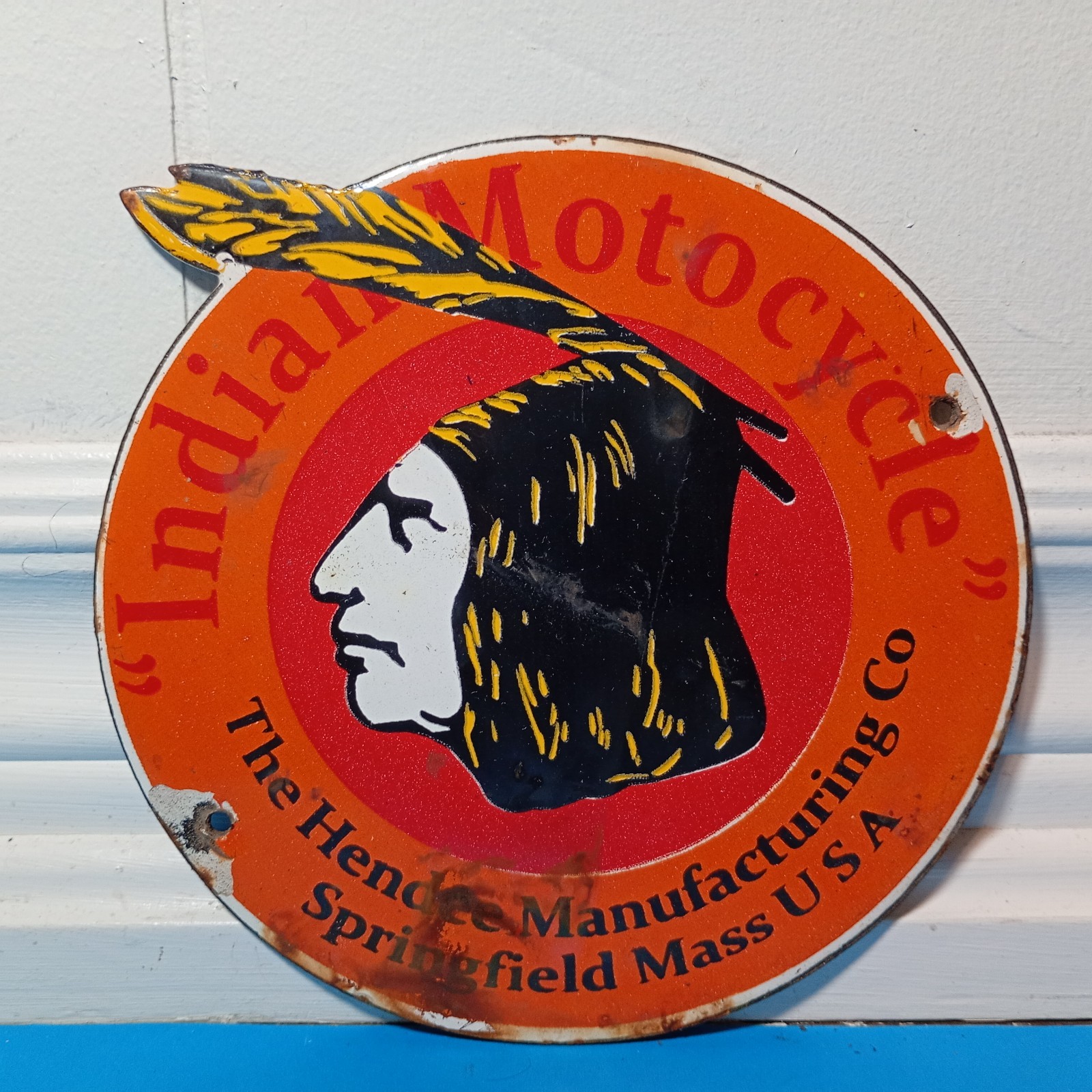 Vintage Indian Motorcycle Porcelain Enamel Sign 6.5