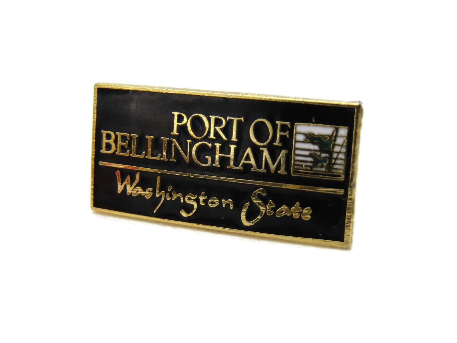 Vintage Port of Bellingham WA Souvenir Lapel Pin Black Gold Enamel Washington