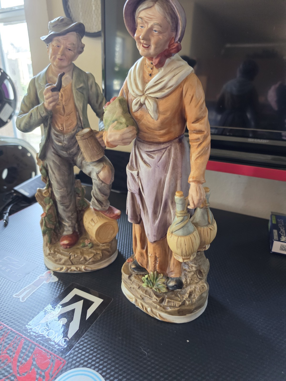 Vintage Norleans Japan Bisque Porcelain Old Farm Couple Figurines #34-2103