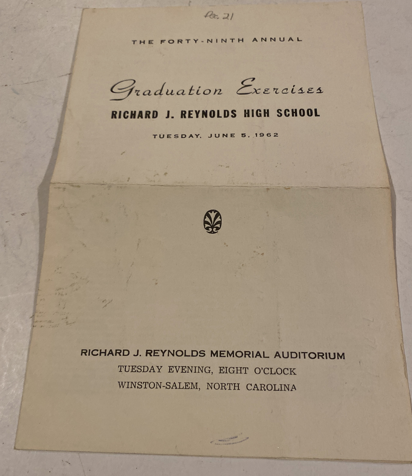 Vintage 49th annual RJR Graduation exercises program 1962  Winston Salem Nc