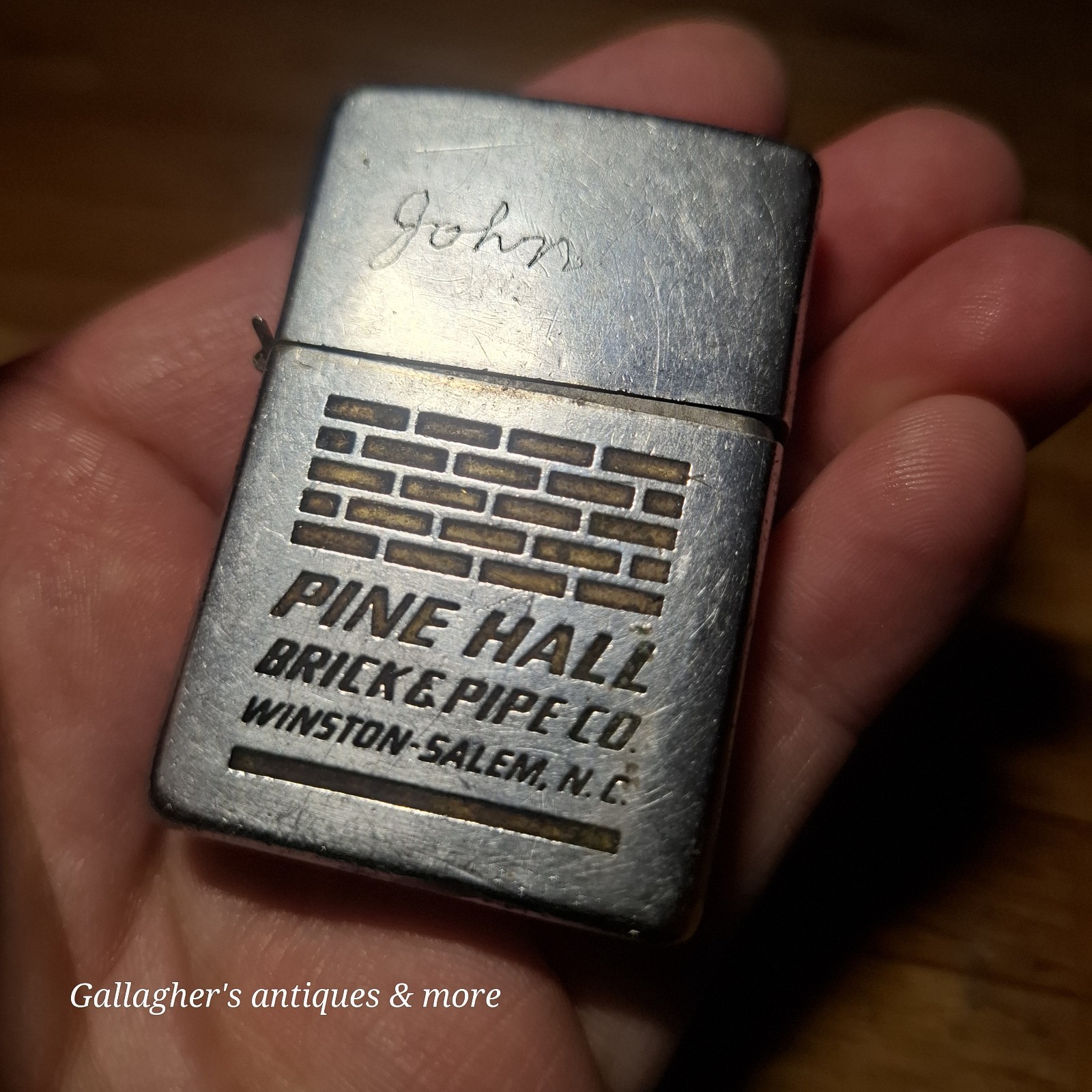 1950s Vintage Zippo Lighter Pine Hall Brick & Pipe Co Winston-Salem Pat 2517191