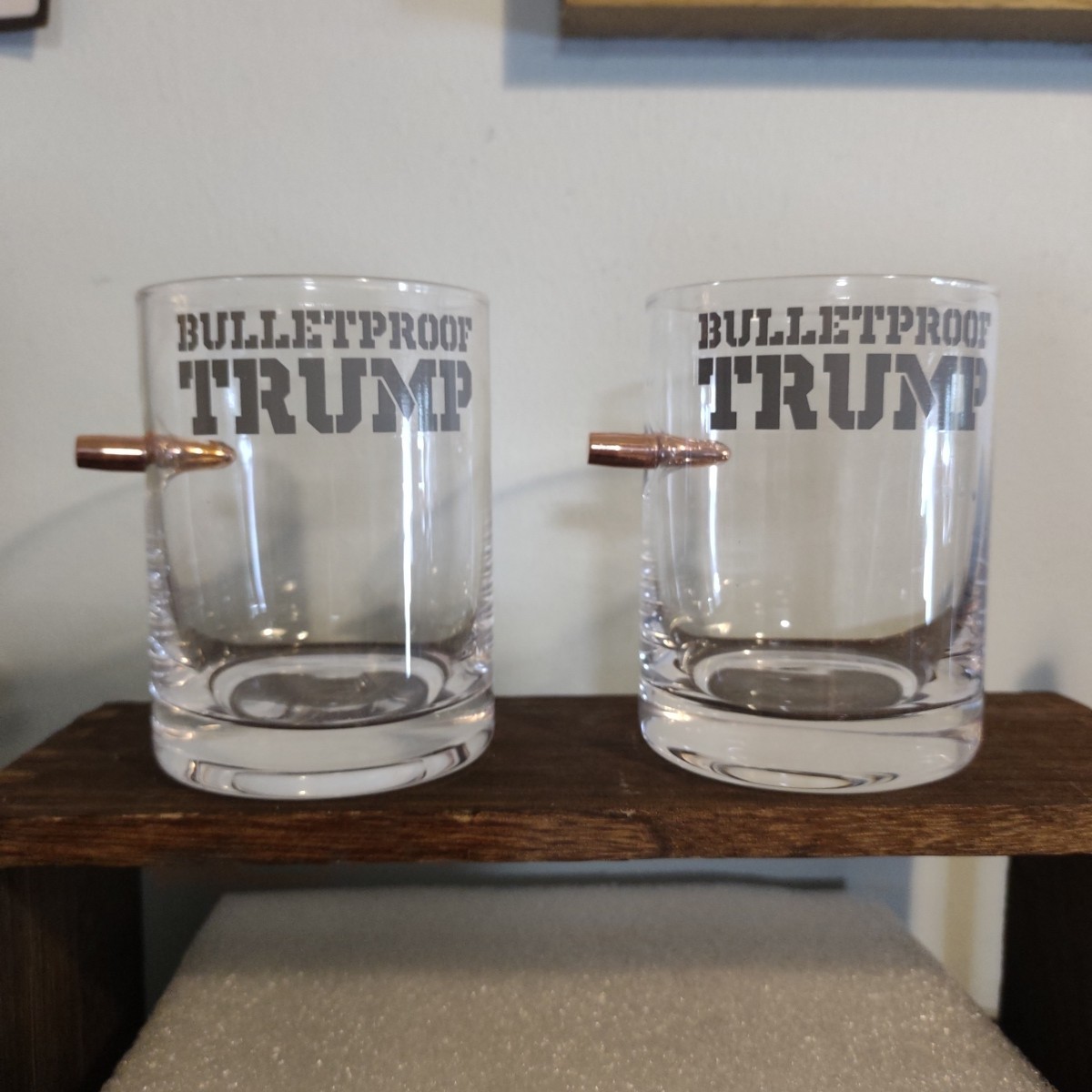 Bulletproof Trump Rocks Glasses (2) With A Bullet Shooting Through Beautiful