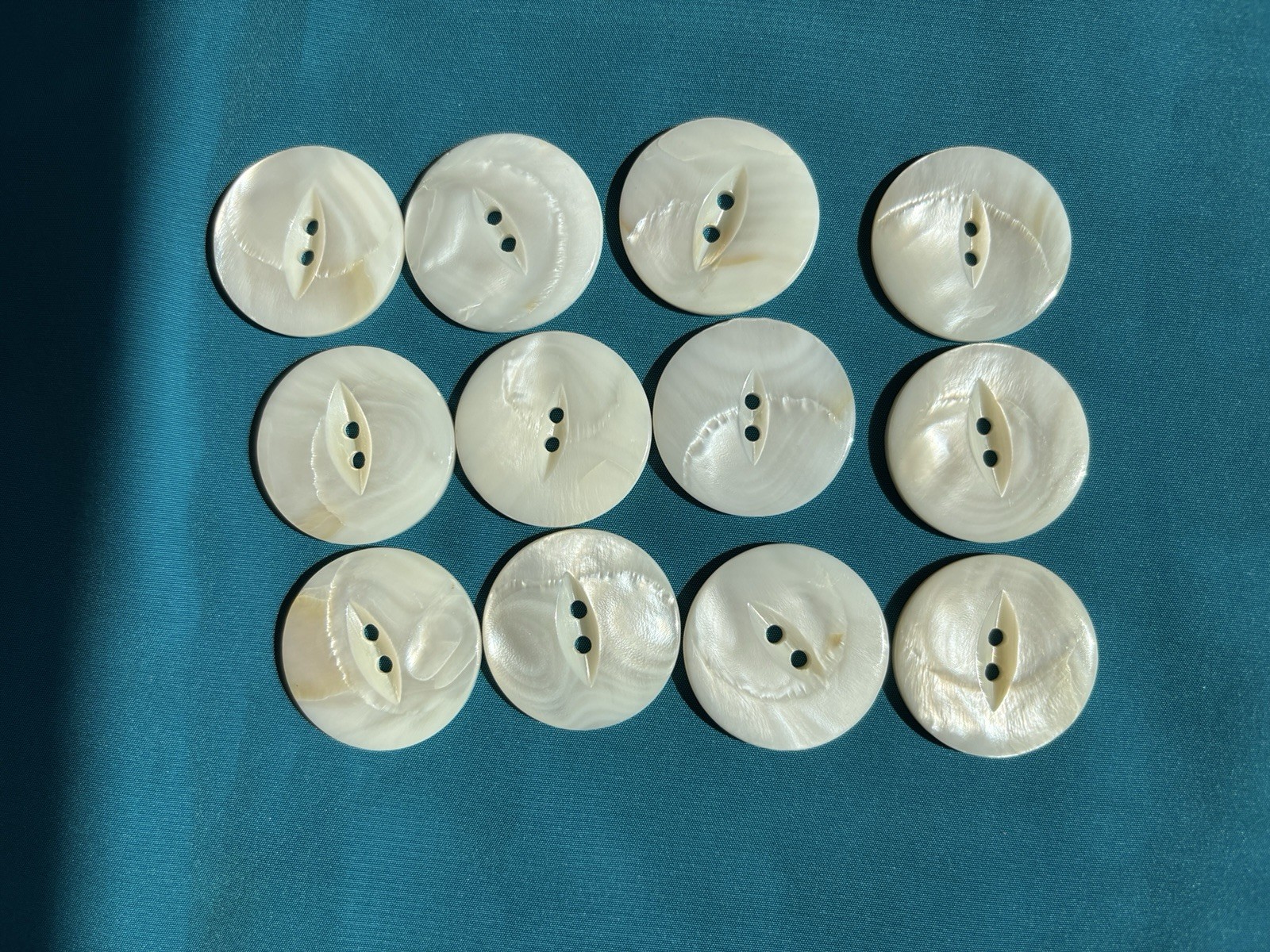 vintage  MOP 12  (pearl) buttons White Two Hole 7/8 Inch Diameter