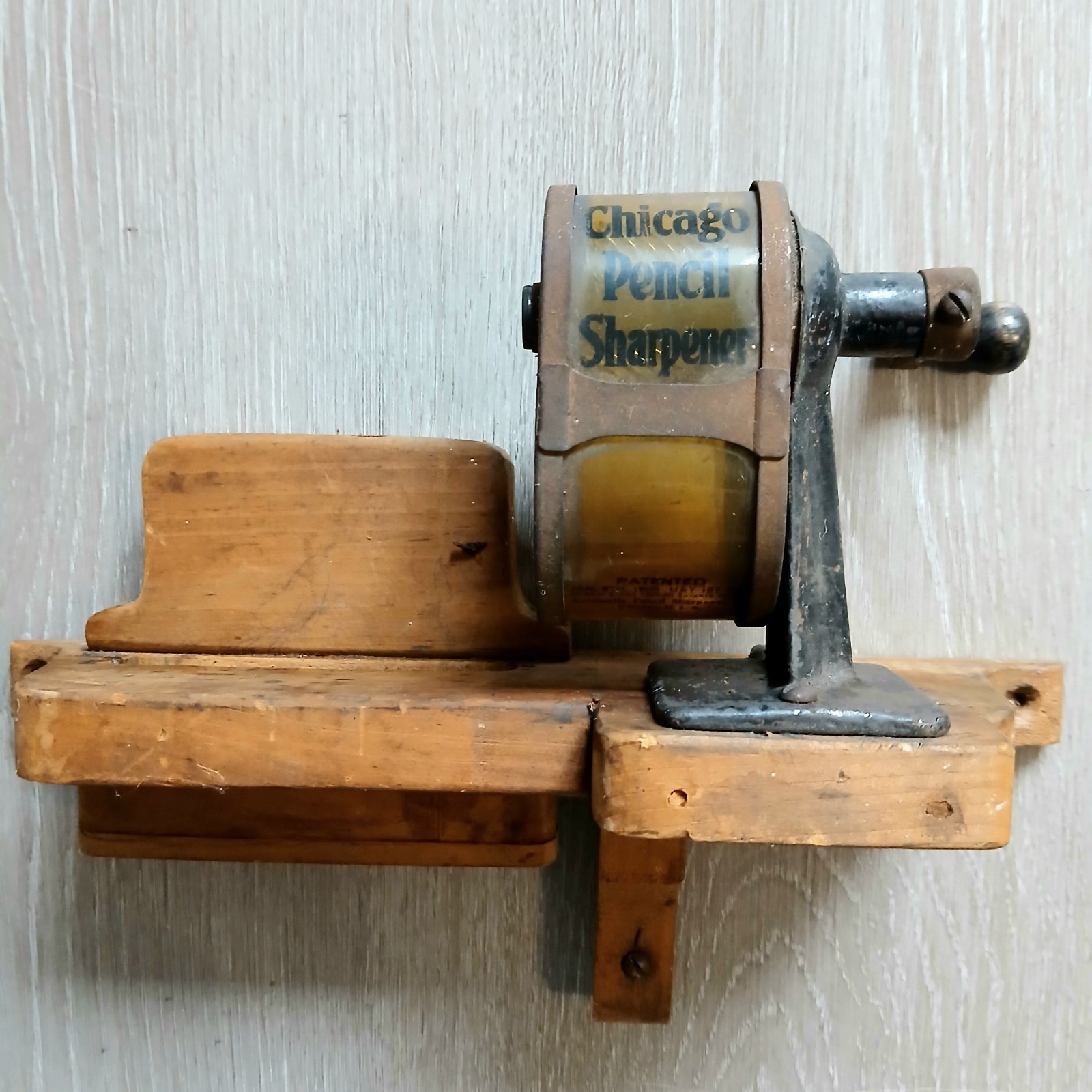 ​Antique Chicago Pencil Sharpener Automatic Pencil Mount Co. Wood Base