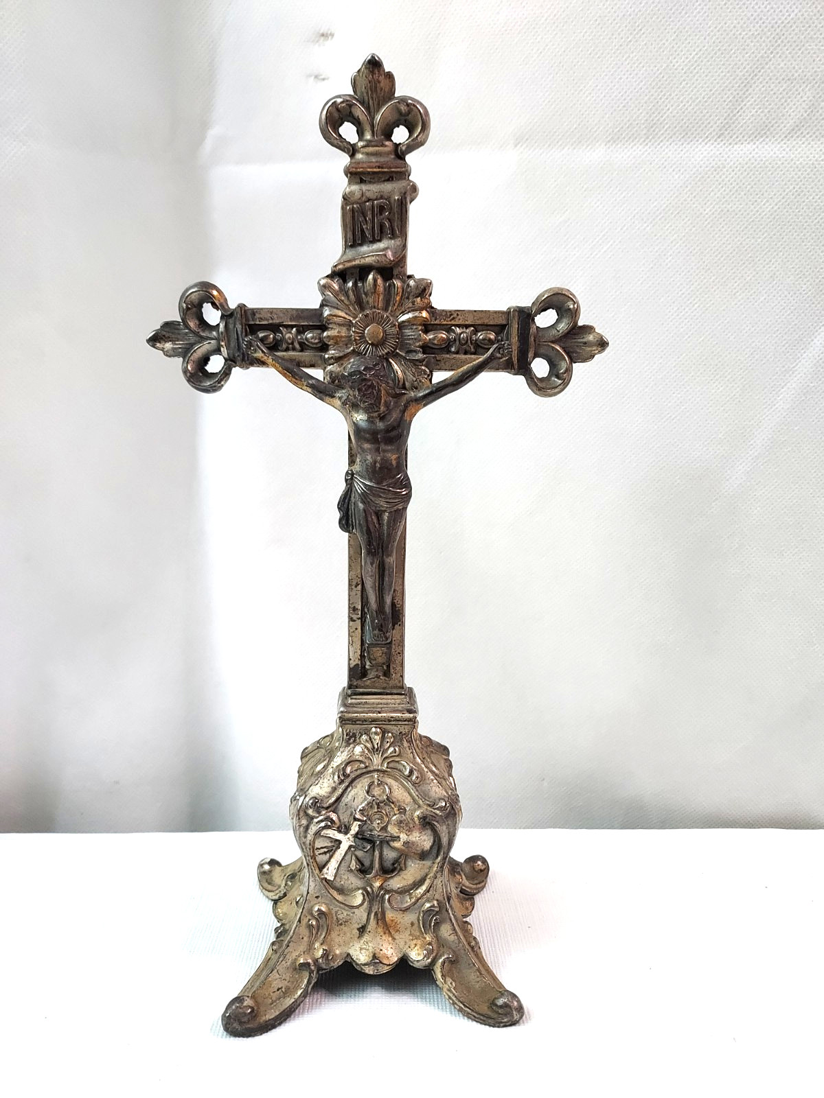 Antique JB 818 Standing Table Crucifix Christian Cross Fleure-de-Lis