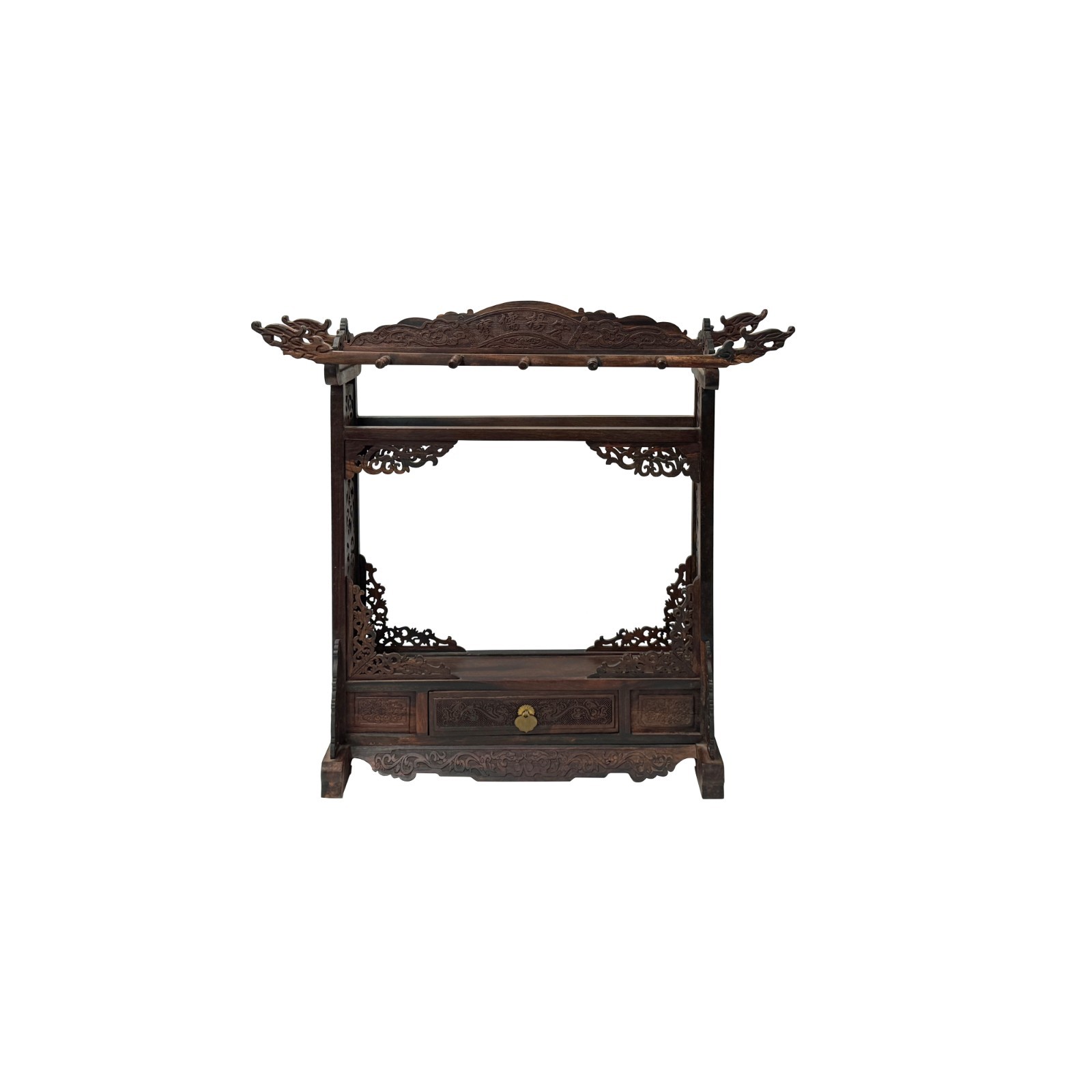 Oriental Rosewood Delicate Dragon Floral Motif Display Rack GB718