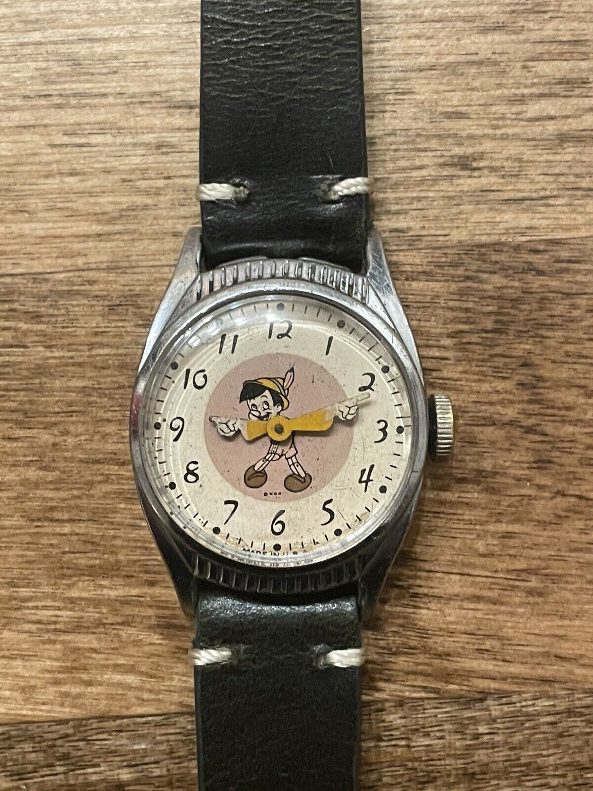 Rare Vintage Disney Pinocchio Watch 1948 US Time Runs Excellent Nice Wristwatch
