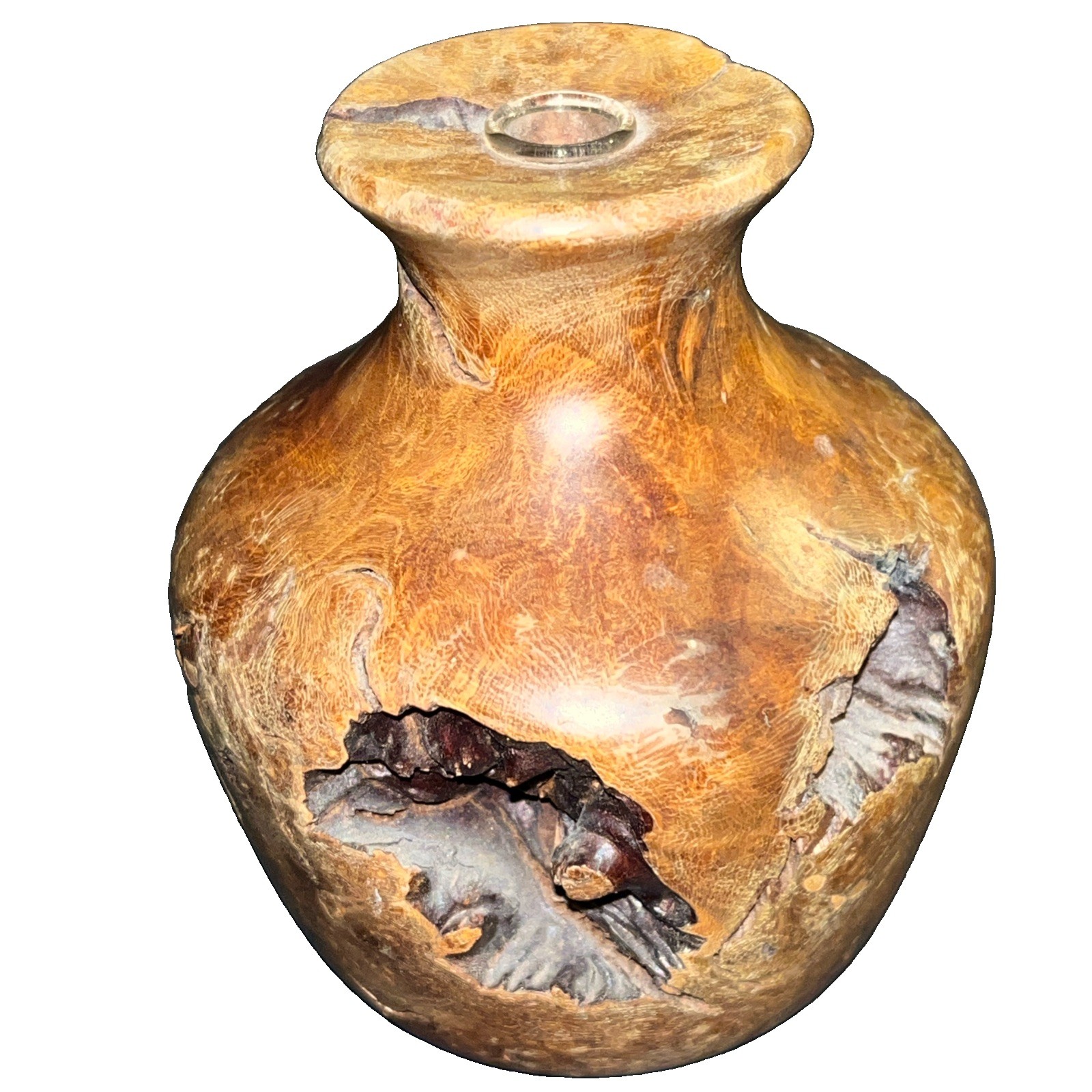 Vintage Burl Wood Vase Hand Turned  Small Intricate Details In Knots Texxture