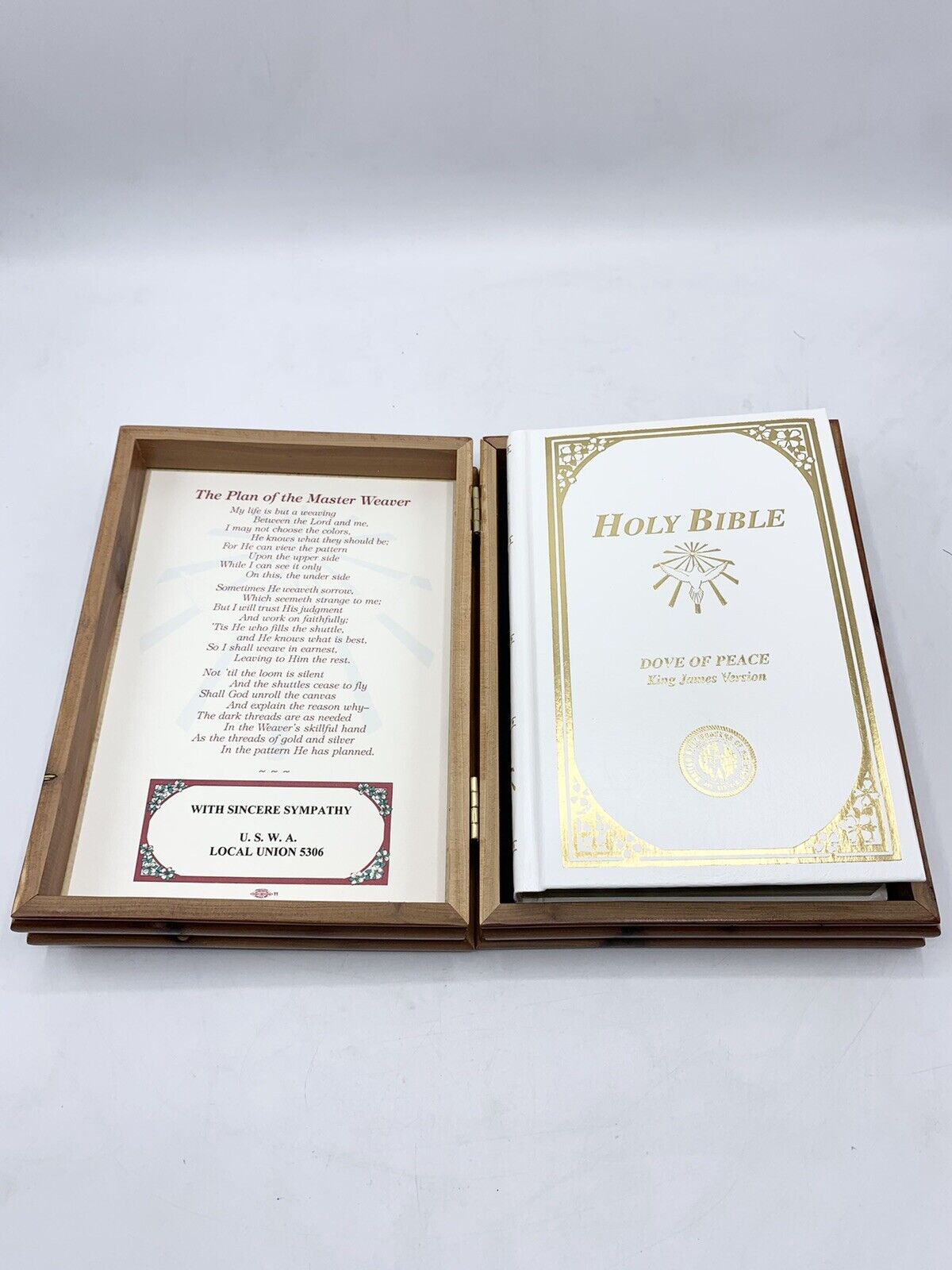 Holy Bible Dove of Peace King James Version in Wooden Cedar Box Case