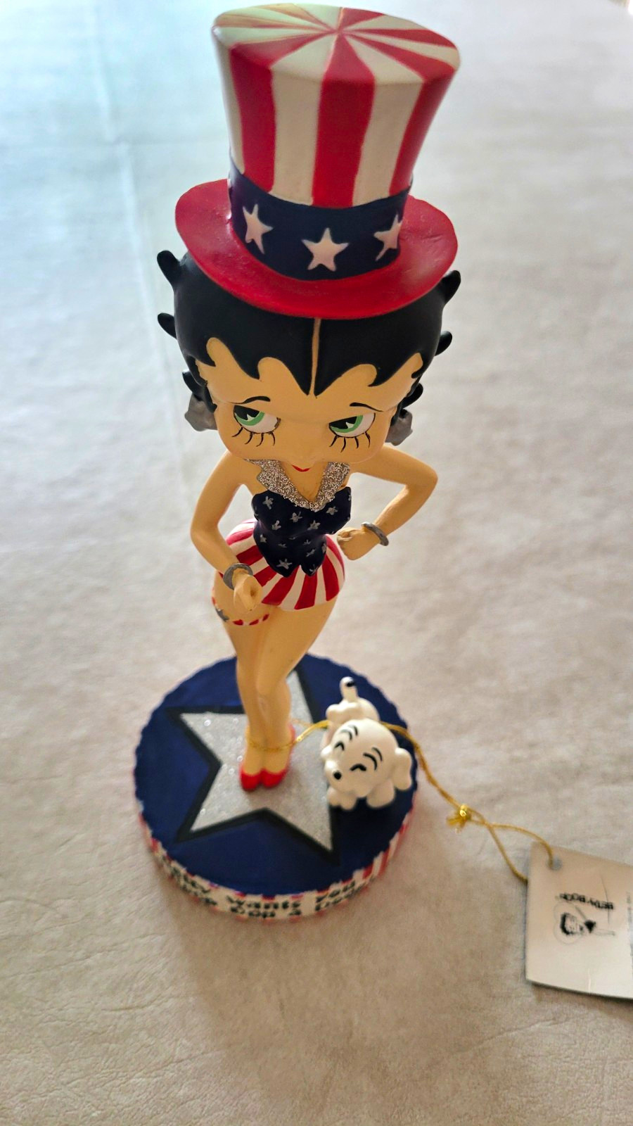 Betty Boop Figurine Statue w/ Dog on Star Base, Uncle Sam Hat 