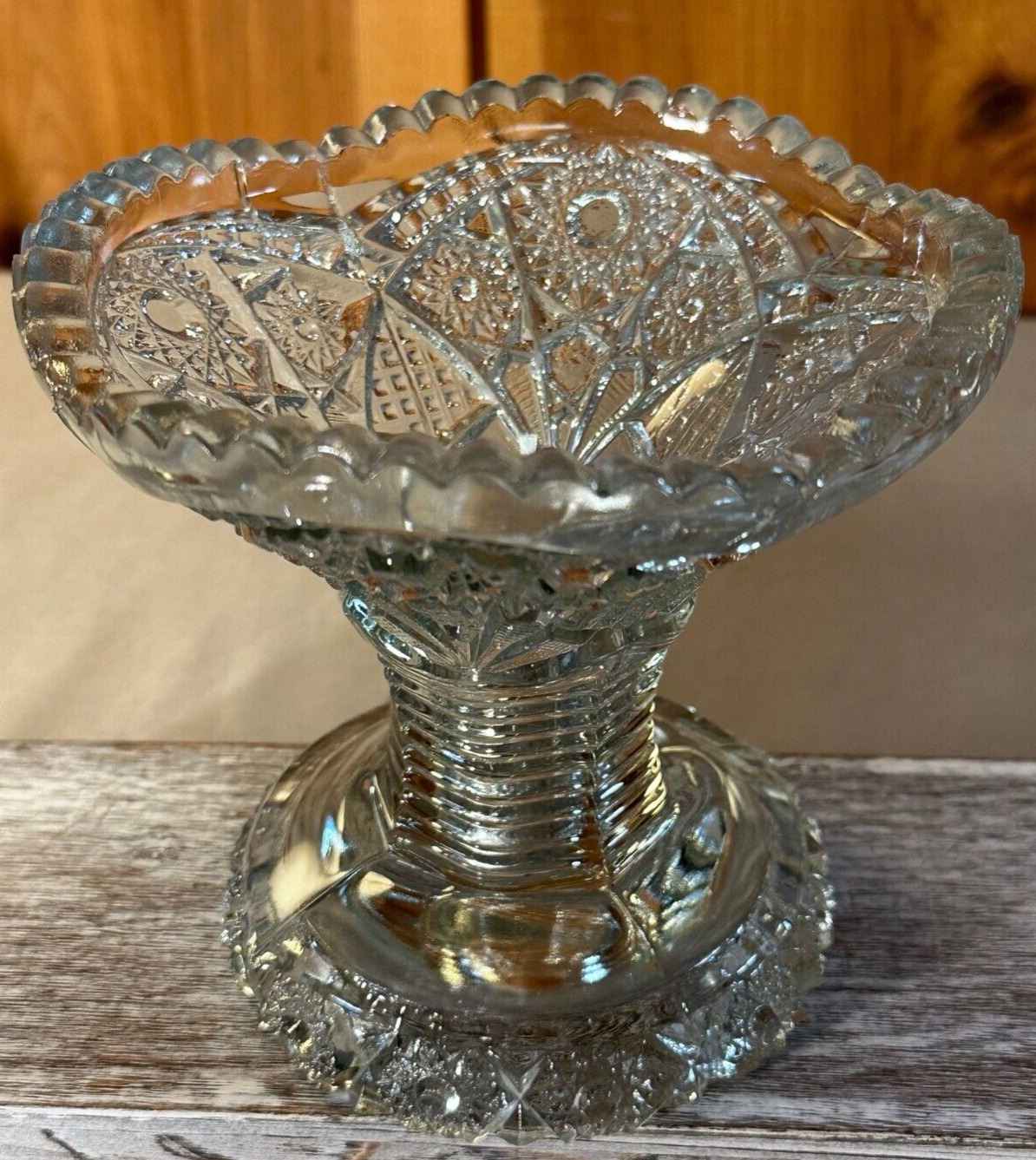 Vintage Crystal Cut Glass Bowl w/ Stem Candy Dish Goblet Thick Sturdy Well Made