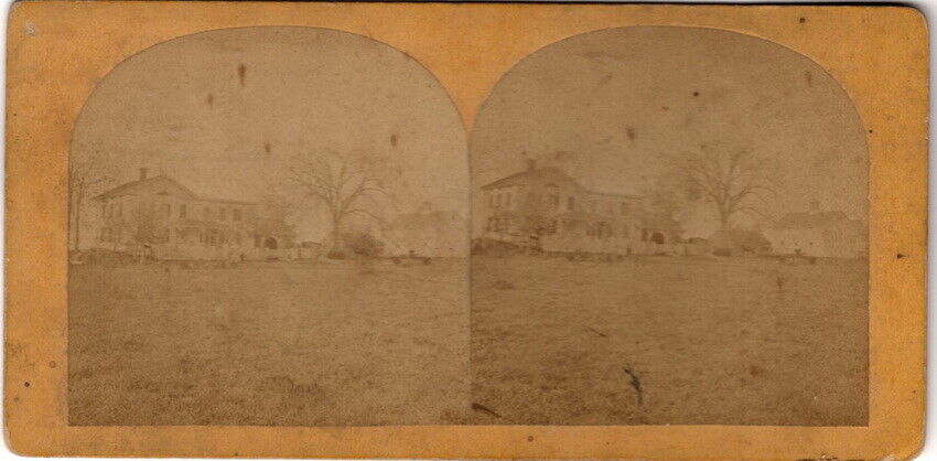 Asa Taft\'s Residence, Distant View, North Greenwich, NY, 1870\'s Hurd Stereoview