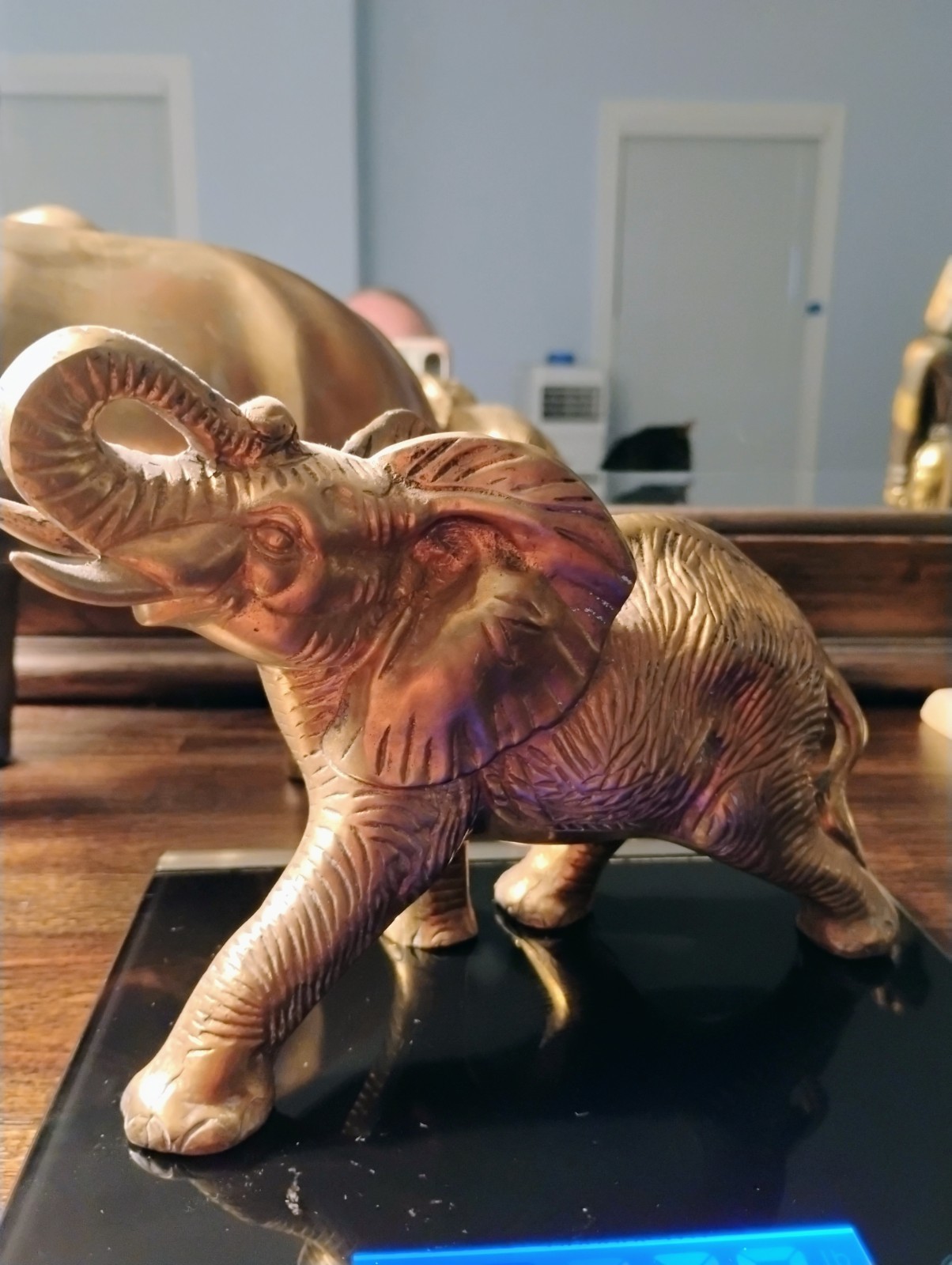 Vintage Fritz Detailed Brass Elephant Statue  Solid Brass