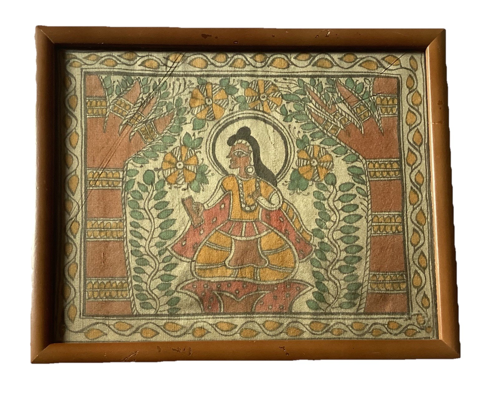 Antique/VTG Hand Painted Madhubani Folk Art/ Mithila on Fabric