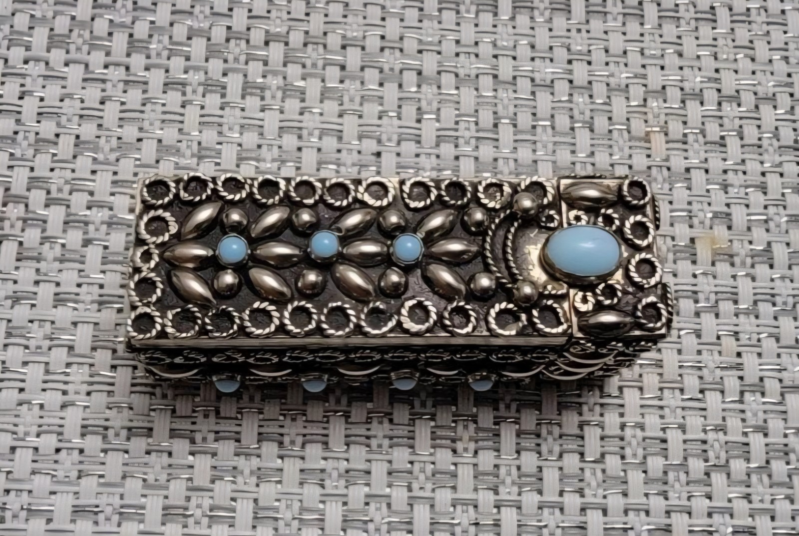Vintage .800 Sterling Silver & Blue Opal Lipstick Case/Mirror