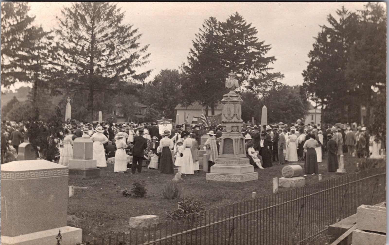 Postcard RPPC Several People Gathered at a Funeral or Memorial in Cemetery VTG