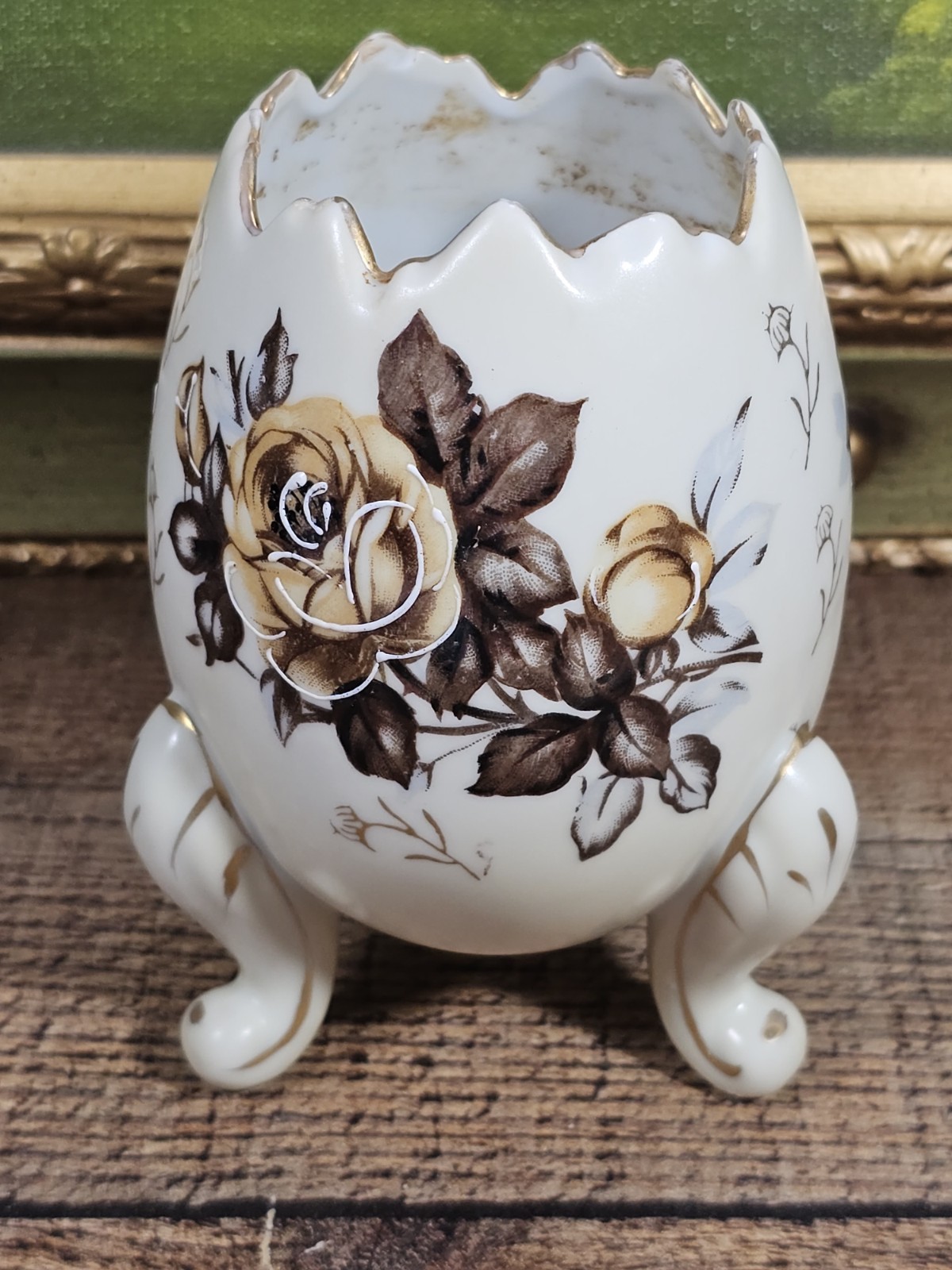 VTG Inarco Porcelain Footed Cracked Egg Floral Vase, 5\