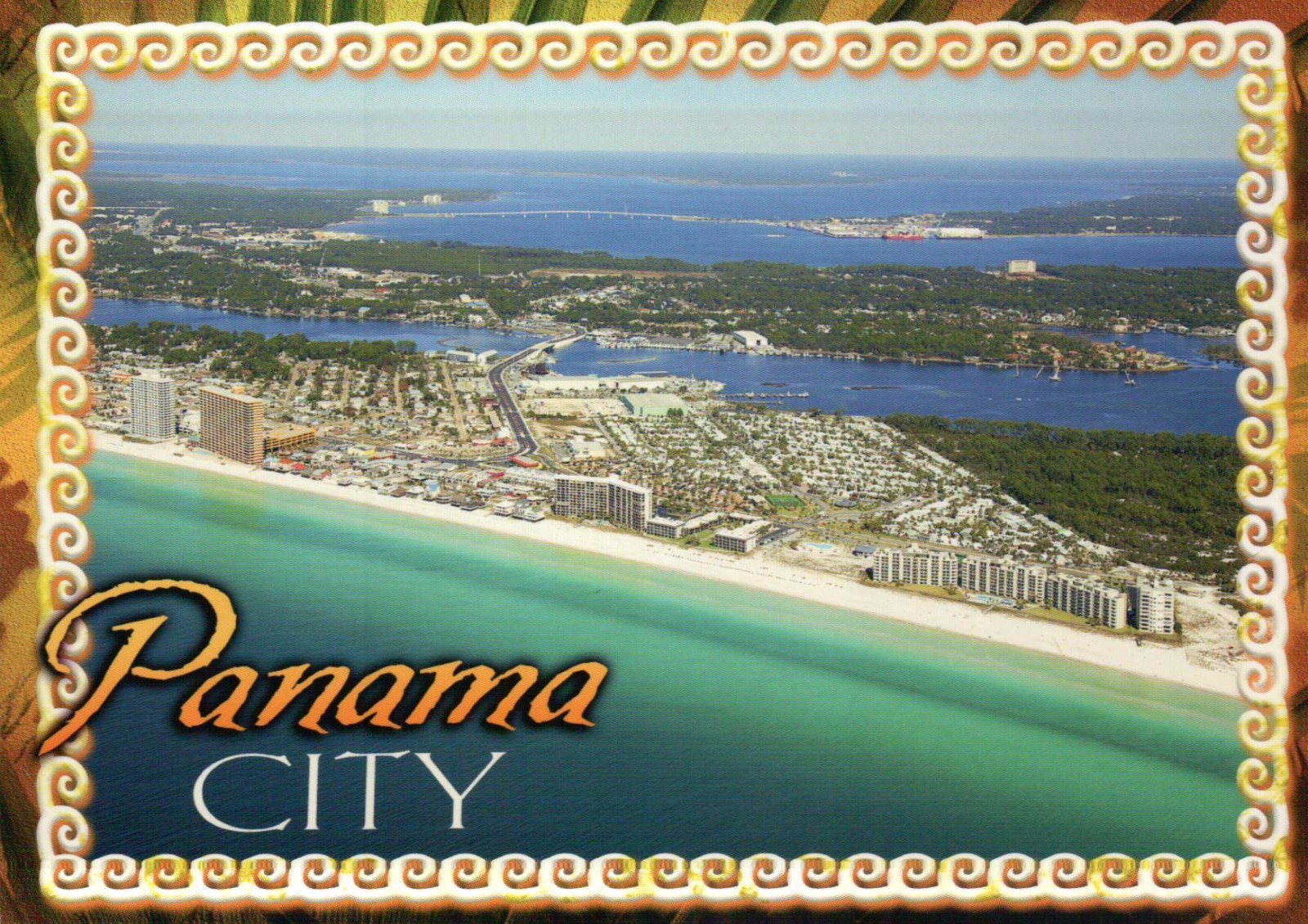 Aerial View of Panama City Florida, Hotels & Beach, Gulf of Mexico FL - Postcard