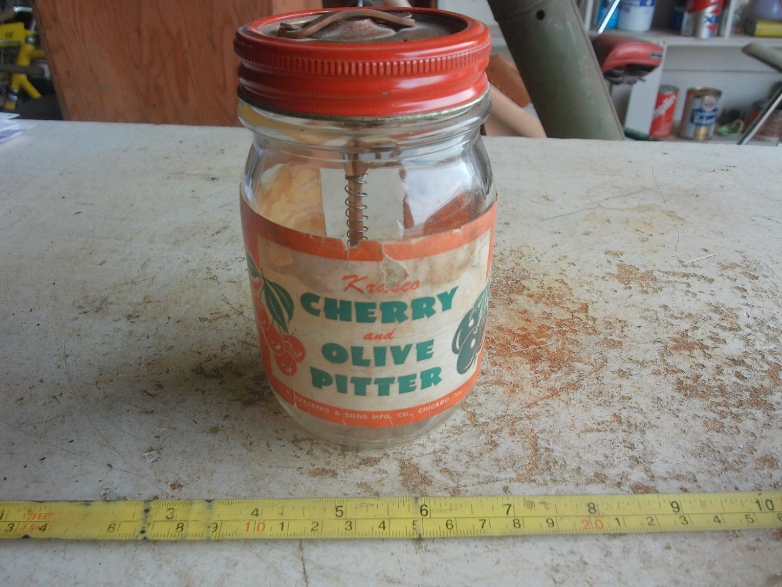 Vintage Krasco Cherry Olive Pitter jar Lot 26-49
