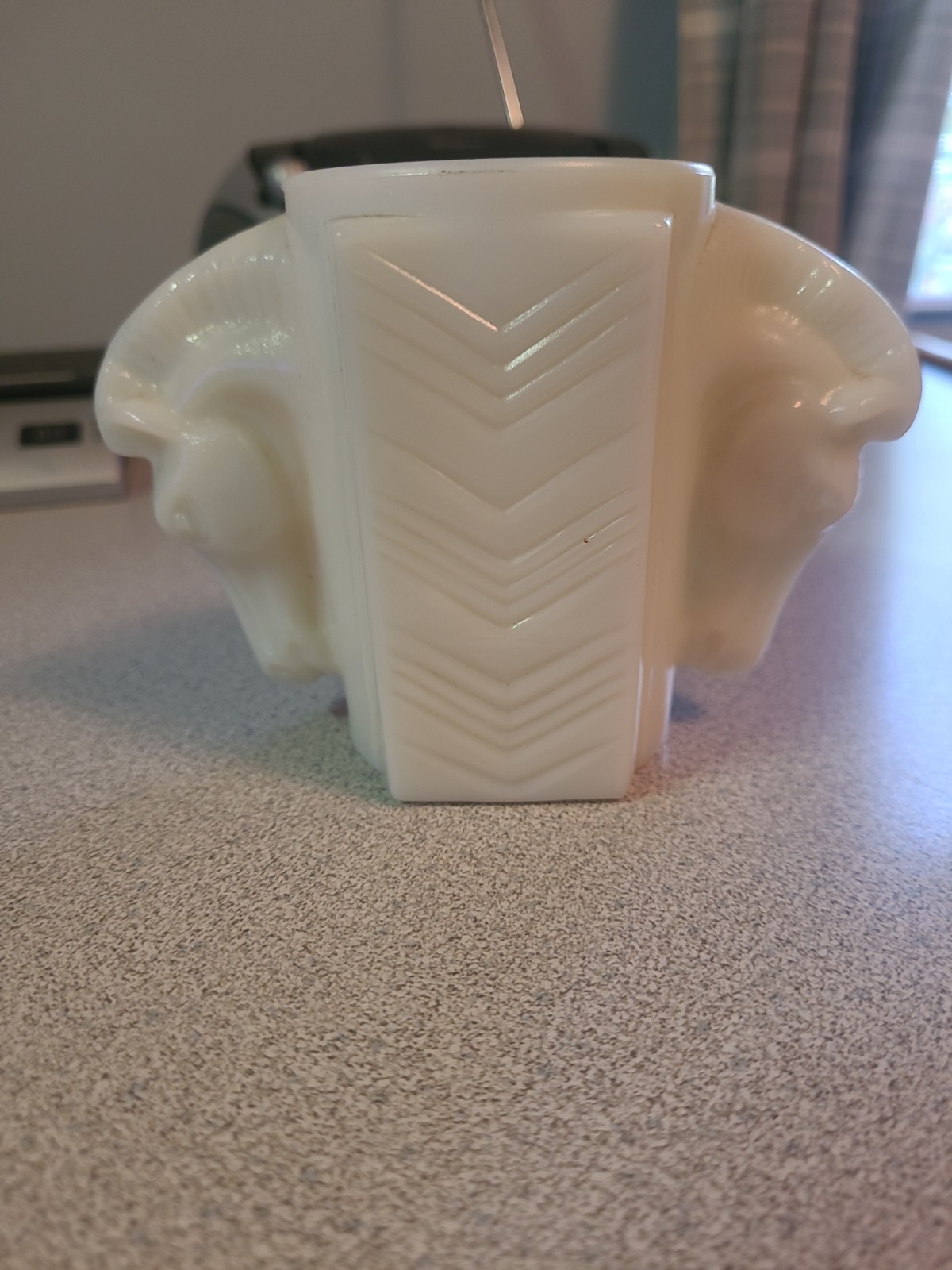1930s Art Deco Macbeth Evans Double Horse Head Milk Glass Shaving Mug Vase