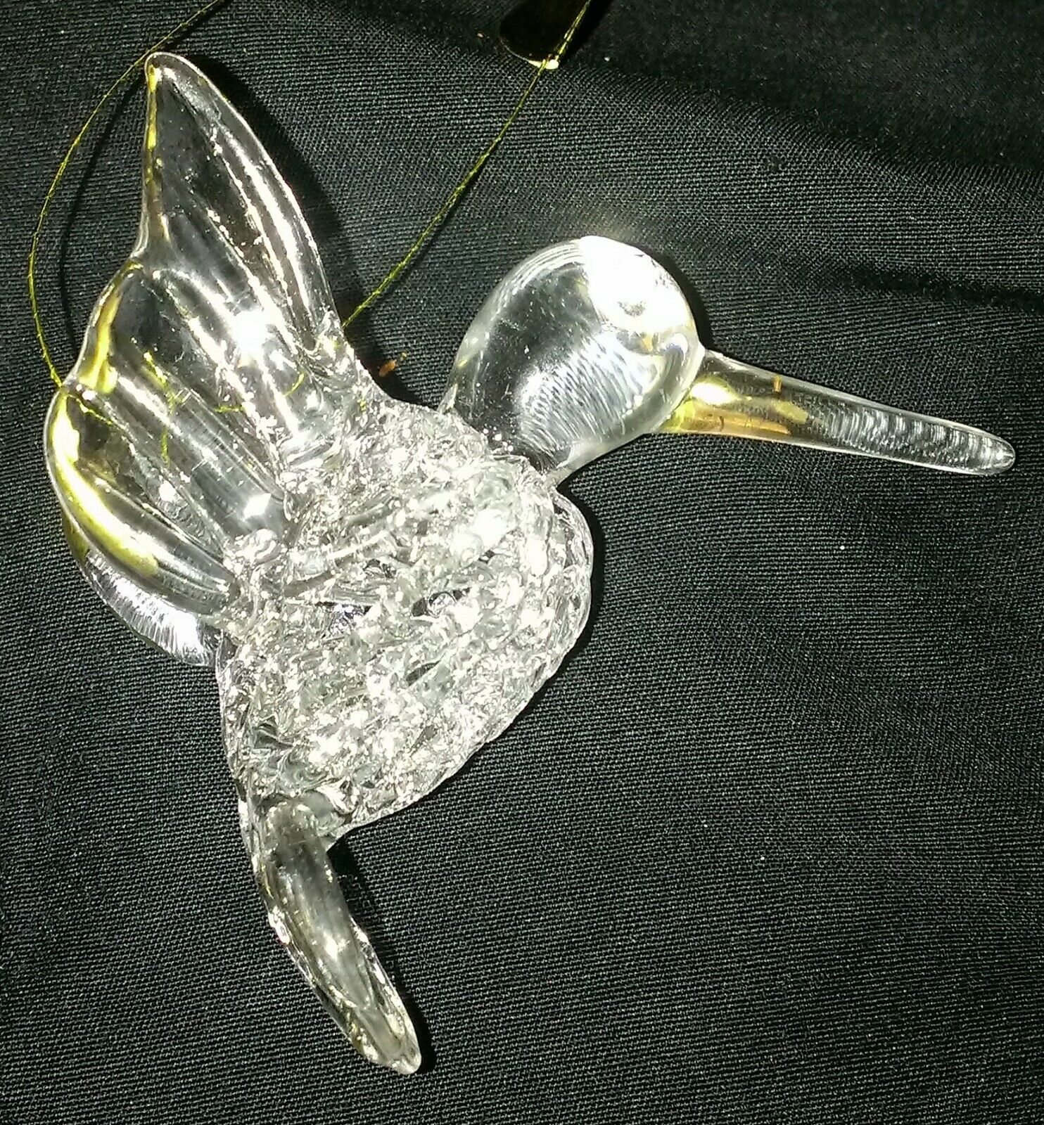 HANGING CRYSTAL HUMMING BIRD ALL CLEAR GLASS CRYSTAL WITH GOLD HIGHLIGHTS