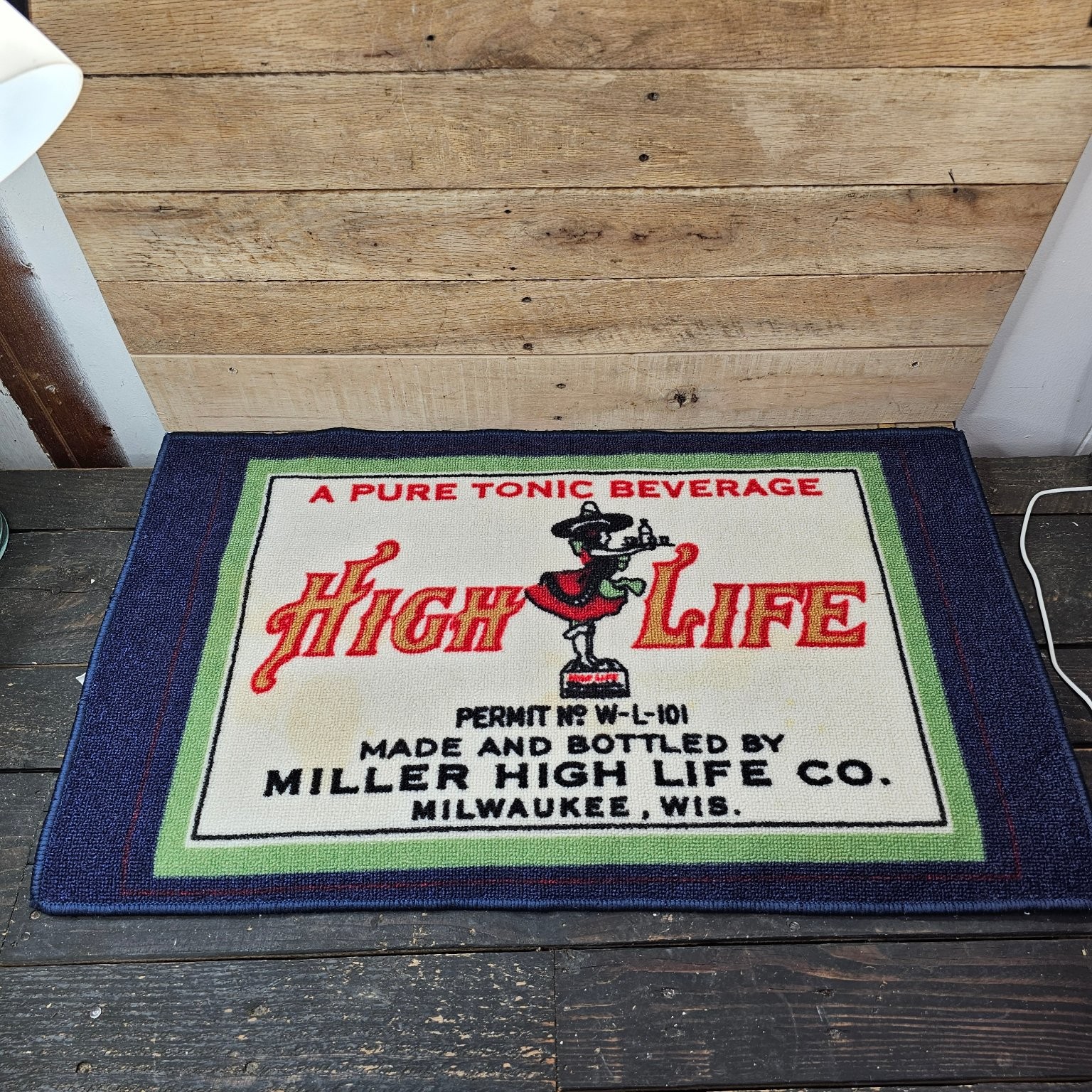 Vintage Miller High Life Girl Bar Floor Mat Rug Breweriana Milwaukee Beer Ad