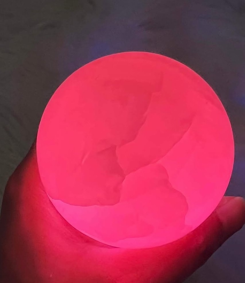 Pink Mangano Calcite Sphere UV Reactive Ball Glows Under UV Light Reactive 