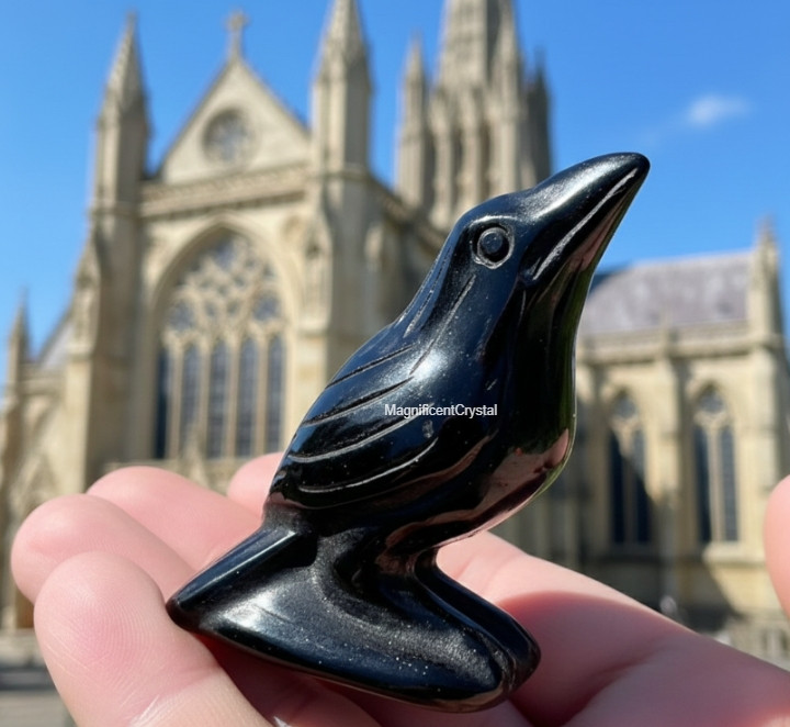 2'' Hand Carved Obsidian Crow Figurine Crystal Protection Spiritual Healing Deco