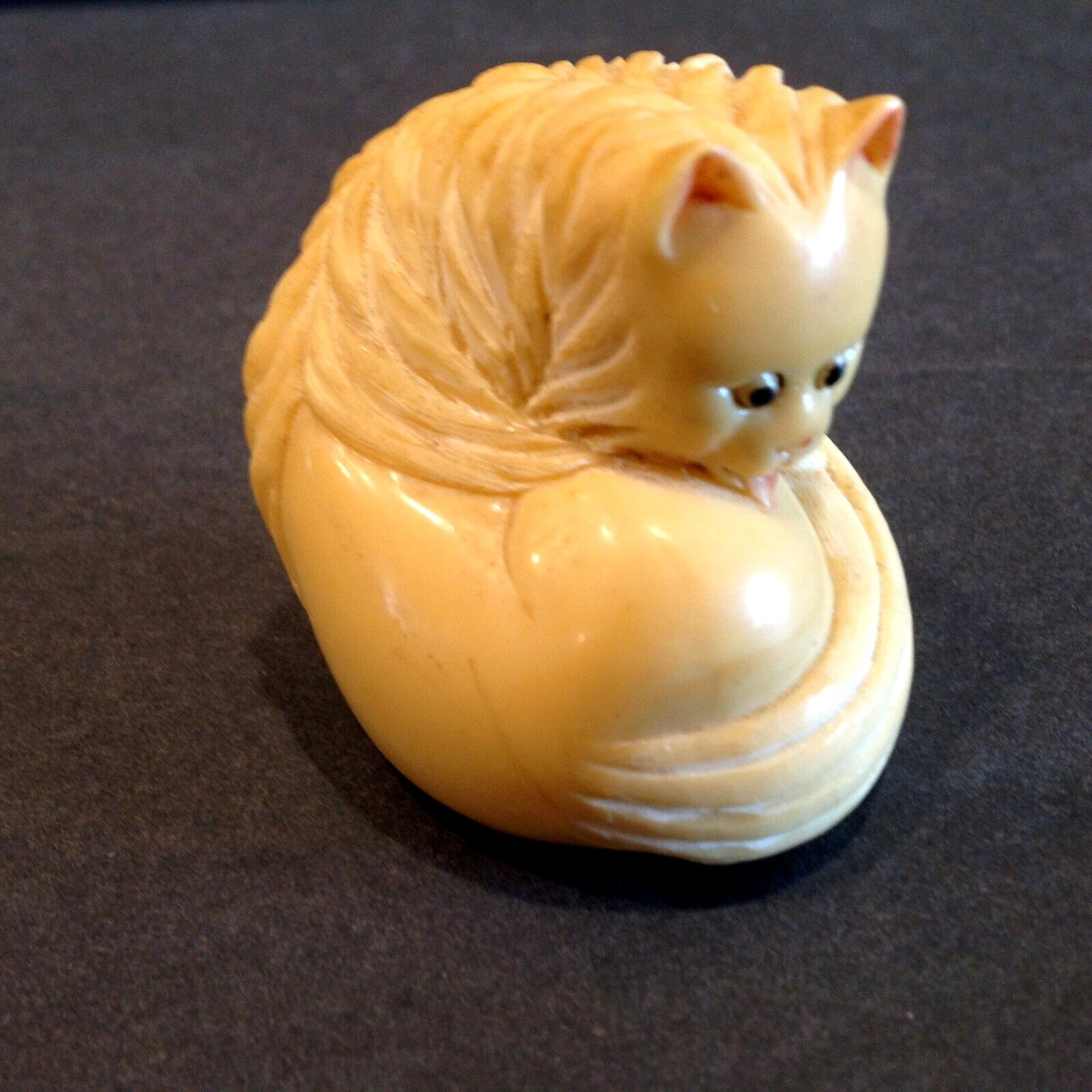 Netsuke Carved Resin Small Cat Figurine