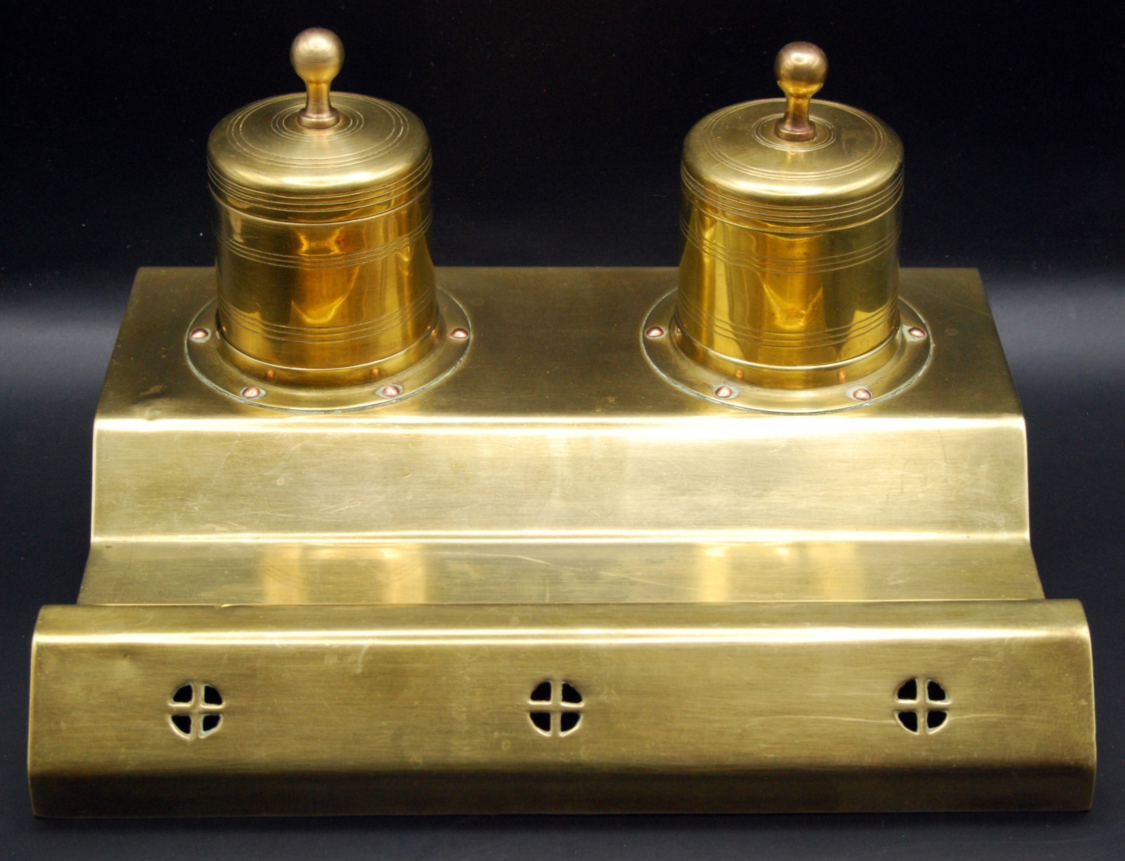 Antique Dutch Art Nouveau Brass Double Inkwell Jan Eisenloeffel Nieuwe Kunst