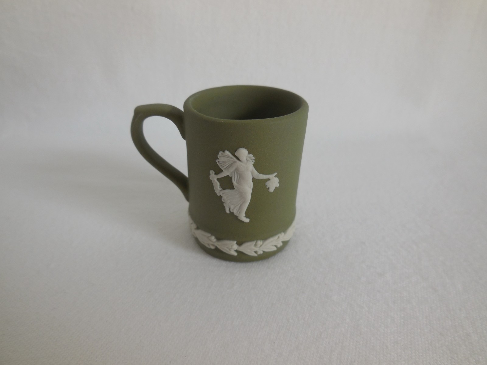 Wedgwood Sage Green Jasperware Miniature 1.5 Inch Dancing Hours Flower Girl Mug
