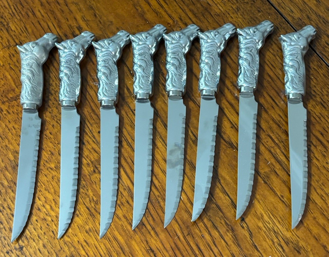 Vtg Arthur Court Horse Steak Knives Set Of 7 Equestrian