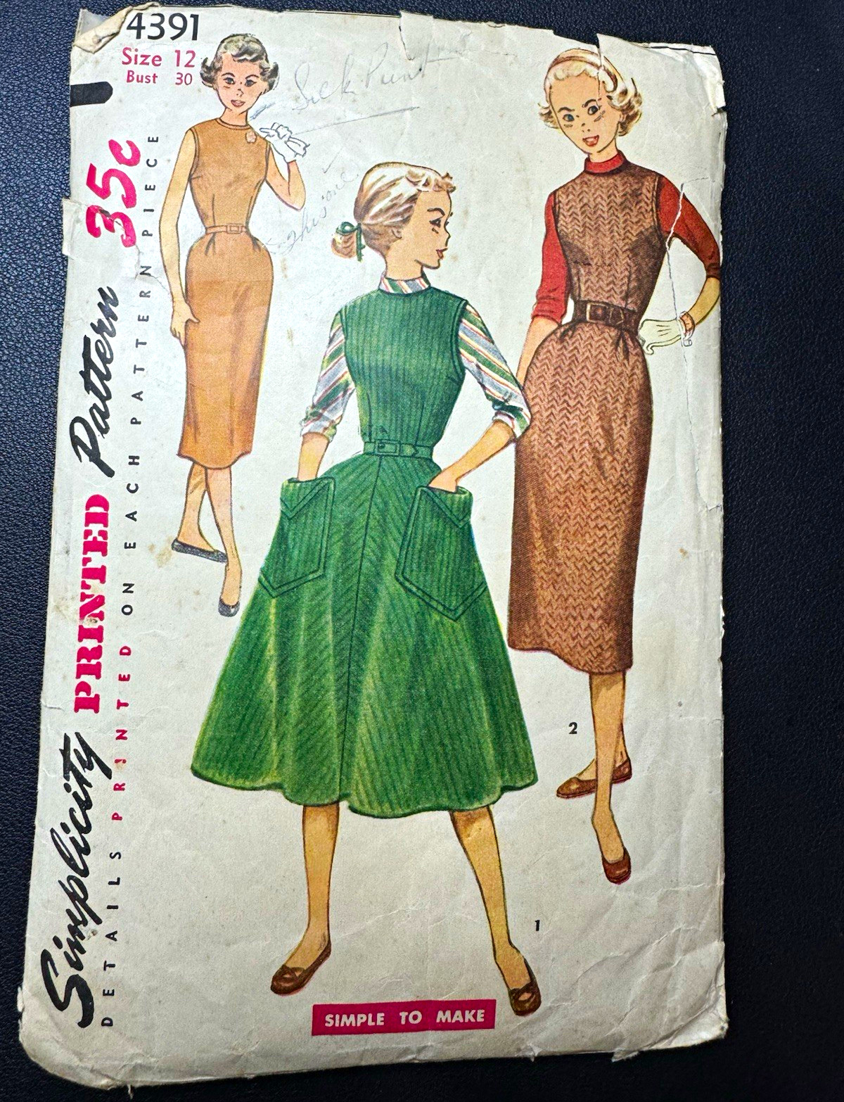 Rare Simplicity 4391 Vintage Original Women Dress/Jumper/Blouse Sewing Pattern