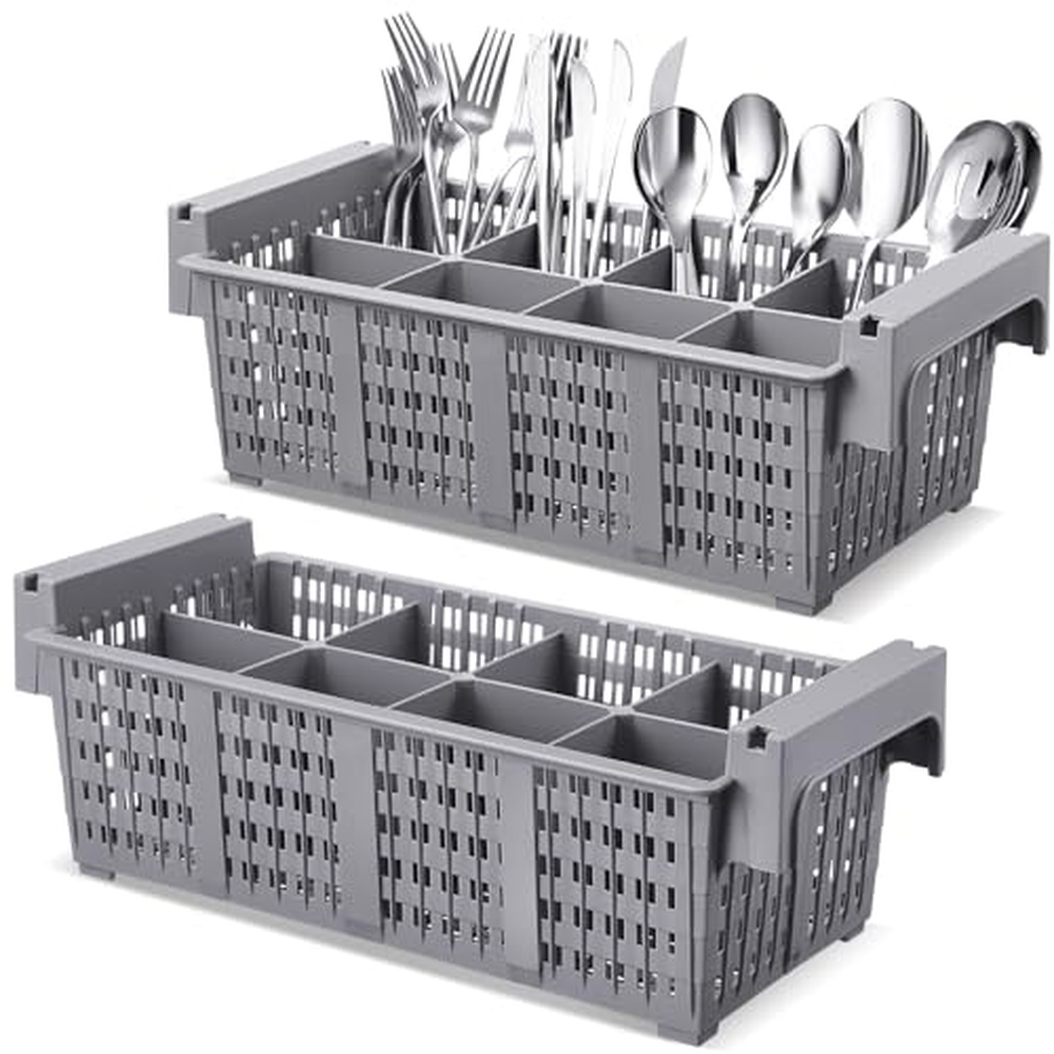 Yungyan 2 pcs 8 Slot Plastic Cutlery Basket 16.81 x 8.07 x 5.91 in, Gray