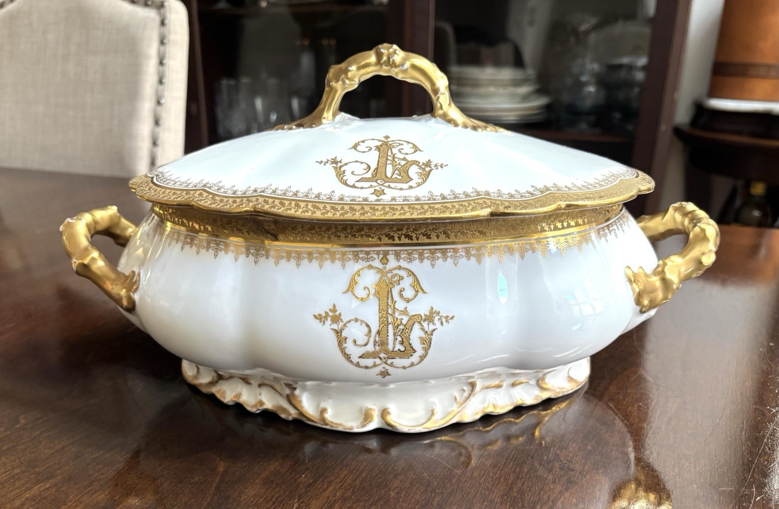 Magnificent Antique Jean Pouyat Limoges Covered Tureen - Heavy Gold Gilt Magnificent Antique Jean Pouyat Limoges Covered Tureen - Heavy Gold Gilt