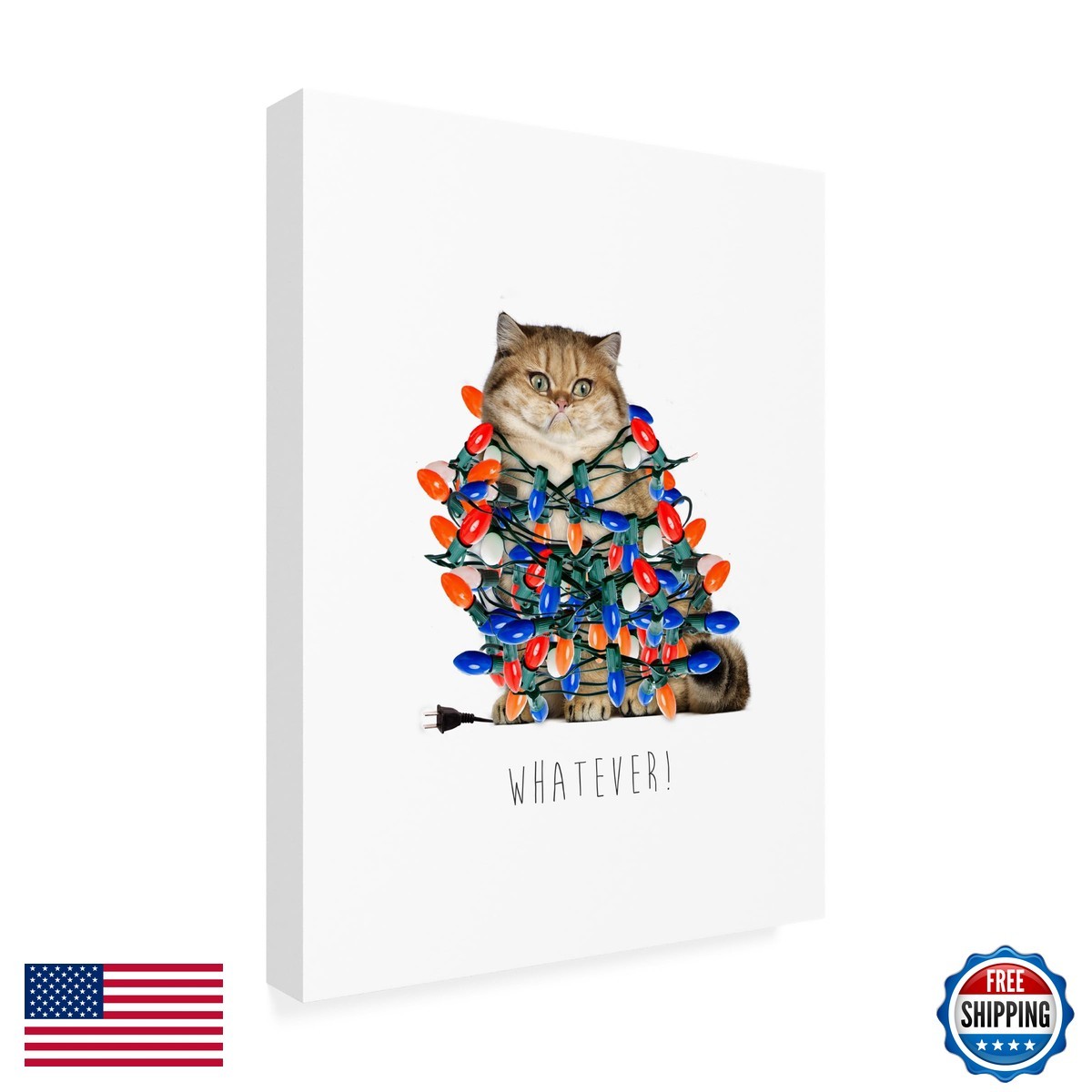 Trademark Fine Art John Hovenstine Christmas Cat with Lights Wrapped Canvas