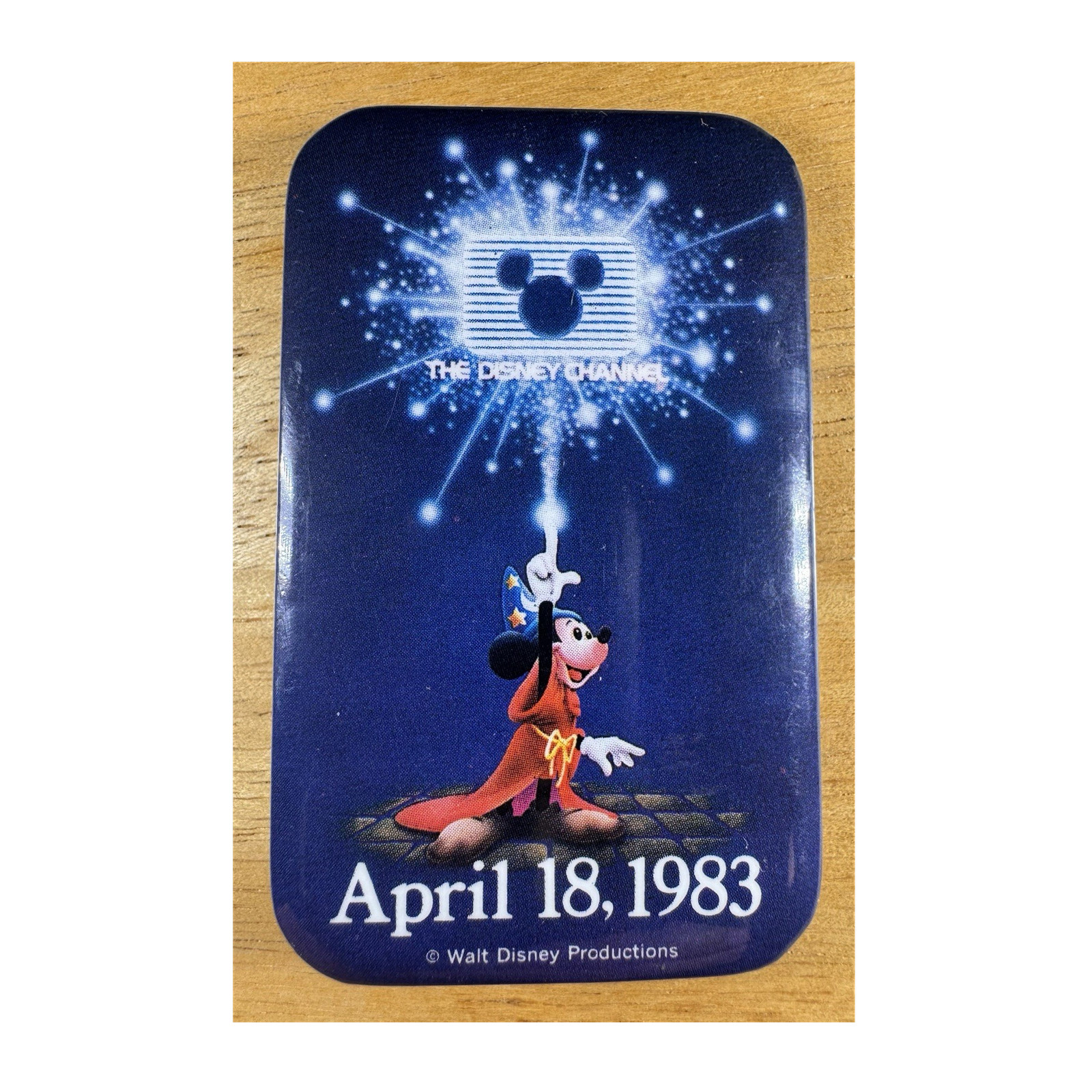 Vintage 1983 Disney Channel Launch Pinback Button Mickey Mouse April 18