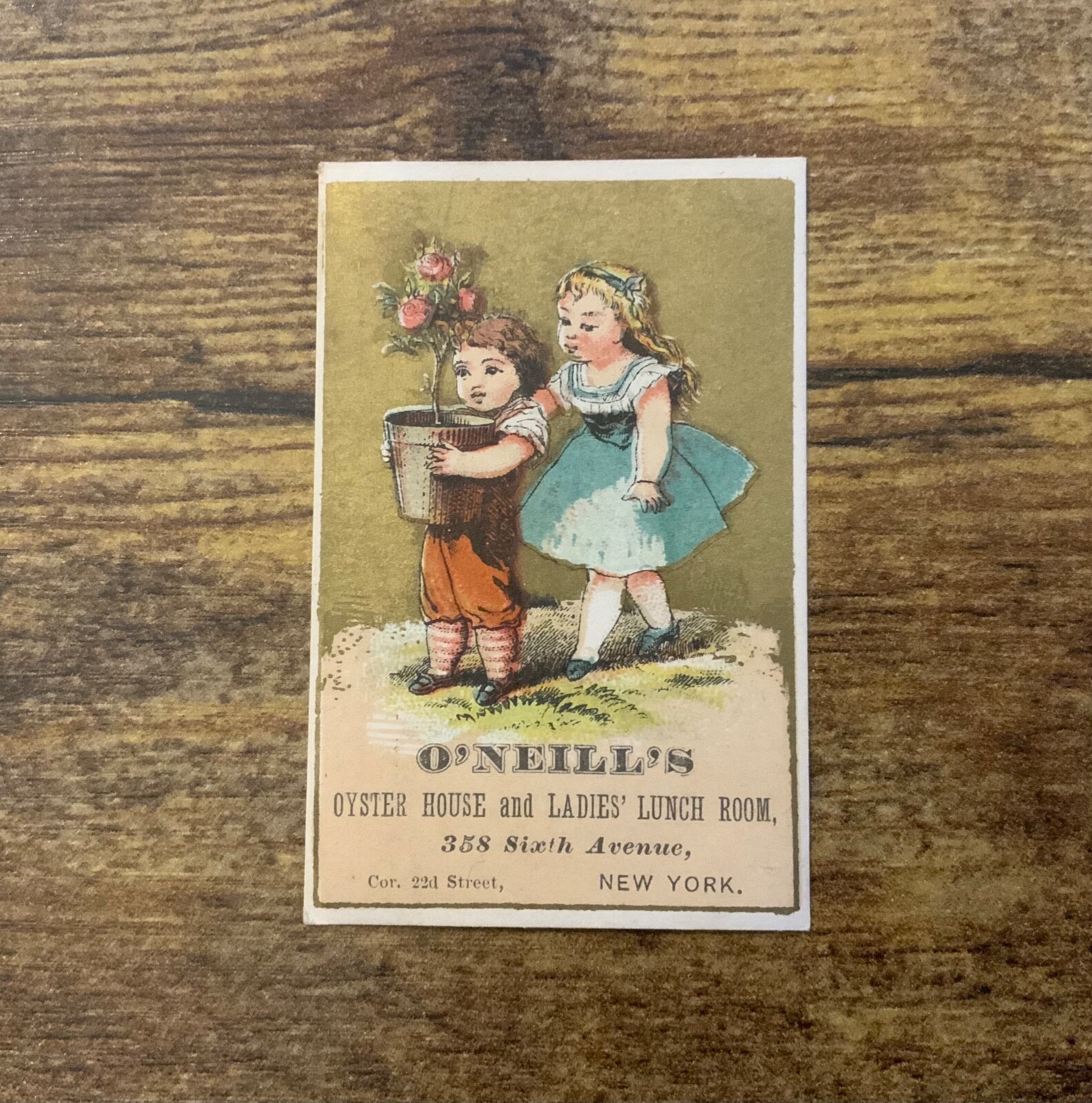 Vintage O'Neill's Oyster House & Ladies' Lunch Room 358 6th Avenue NY Trade Card