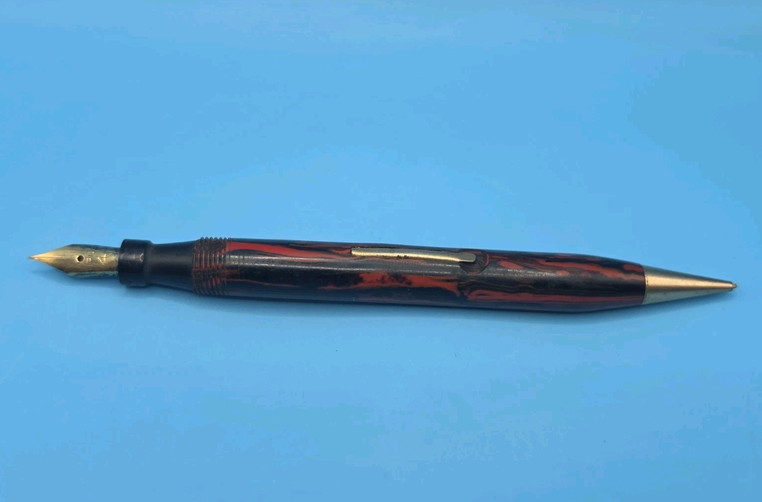 Vintage STYLECRAFT Fountain Pen Pencil Combo 1930s Red Marble Incomplete