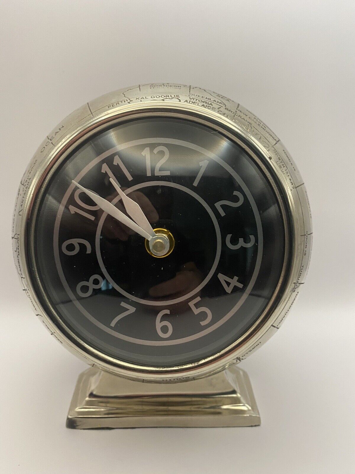 Titan of Time Silver Desk Clock World Globe Z Gallerie