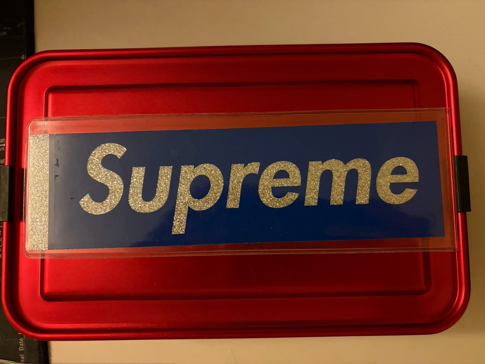 Supreme box logo bogo sticker glitter blue Authentic  Rare
