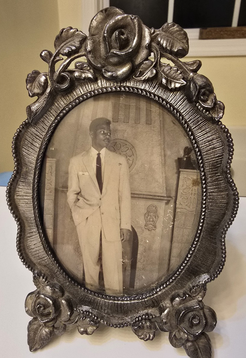 Beautiful Metal Frame w/ Roses of Young African American Male Maybe 1950s? Great