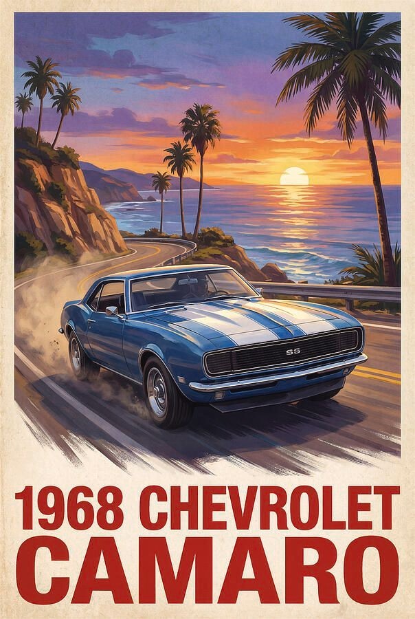 1968 Chevrolet Camaro Car Vintage Style Repro Print Poster 13x19