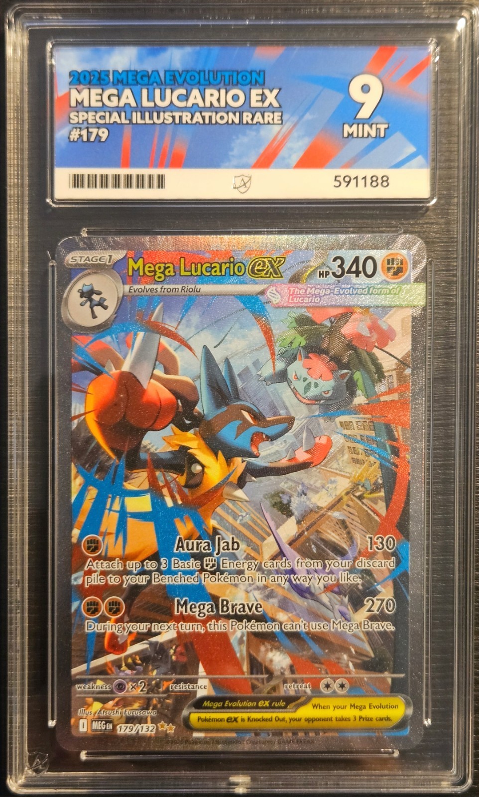⭐Ace 9 Mega Lucario ex 179/132 ⭐ Me01 Special Illustration Rare Foil Graded