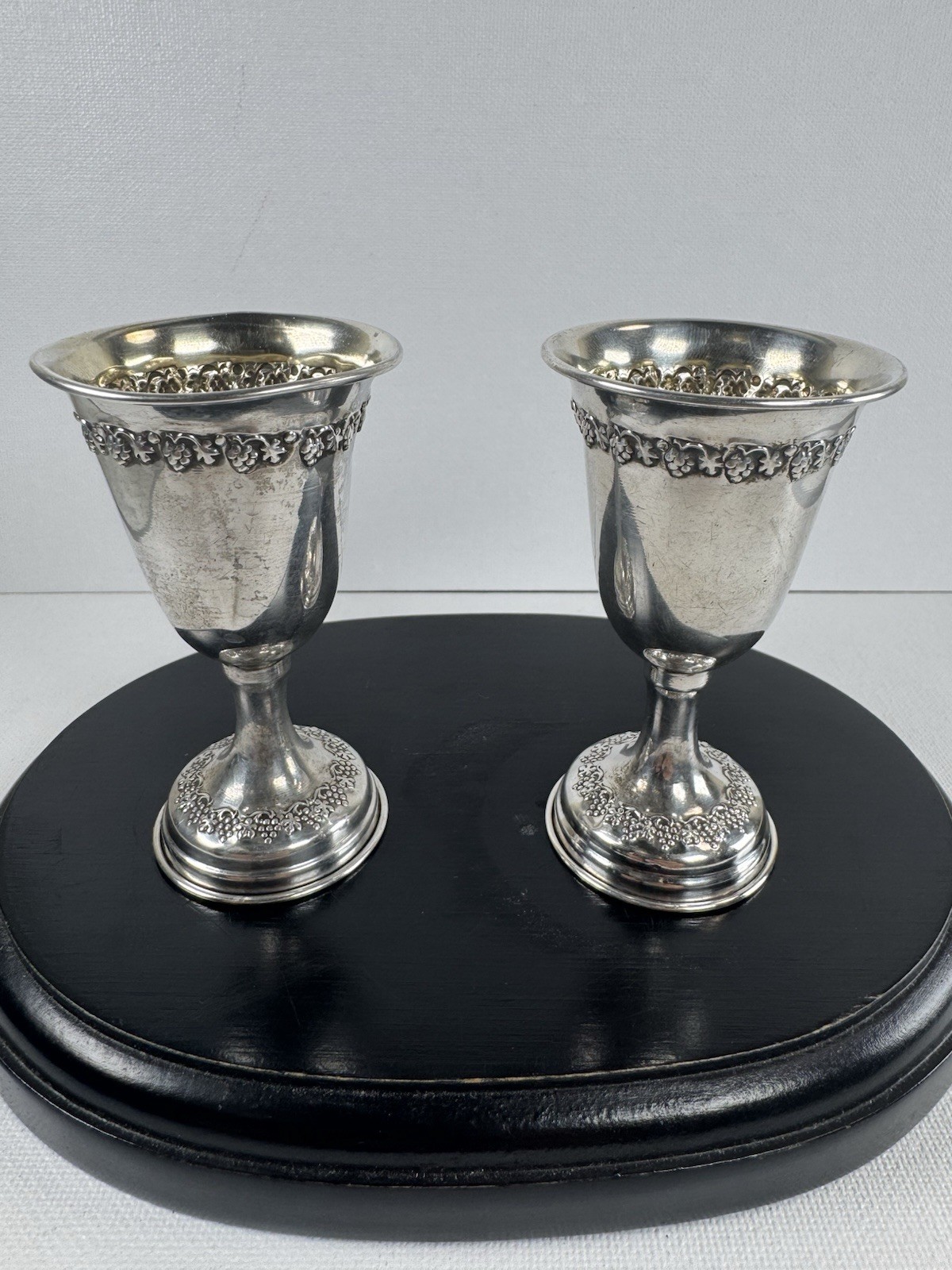Vintage HAZORFIM Israel 800 Silver Pair Kiddush Cups Gilt Interior 3”