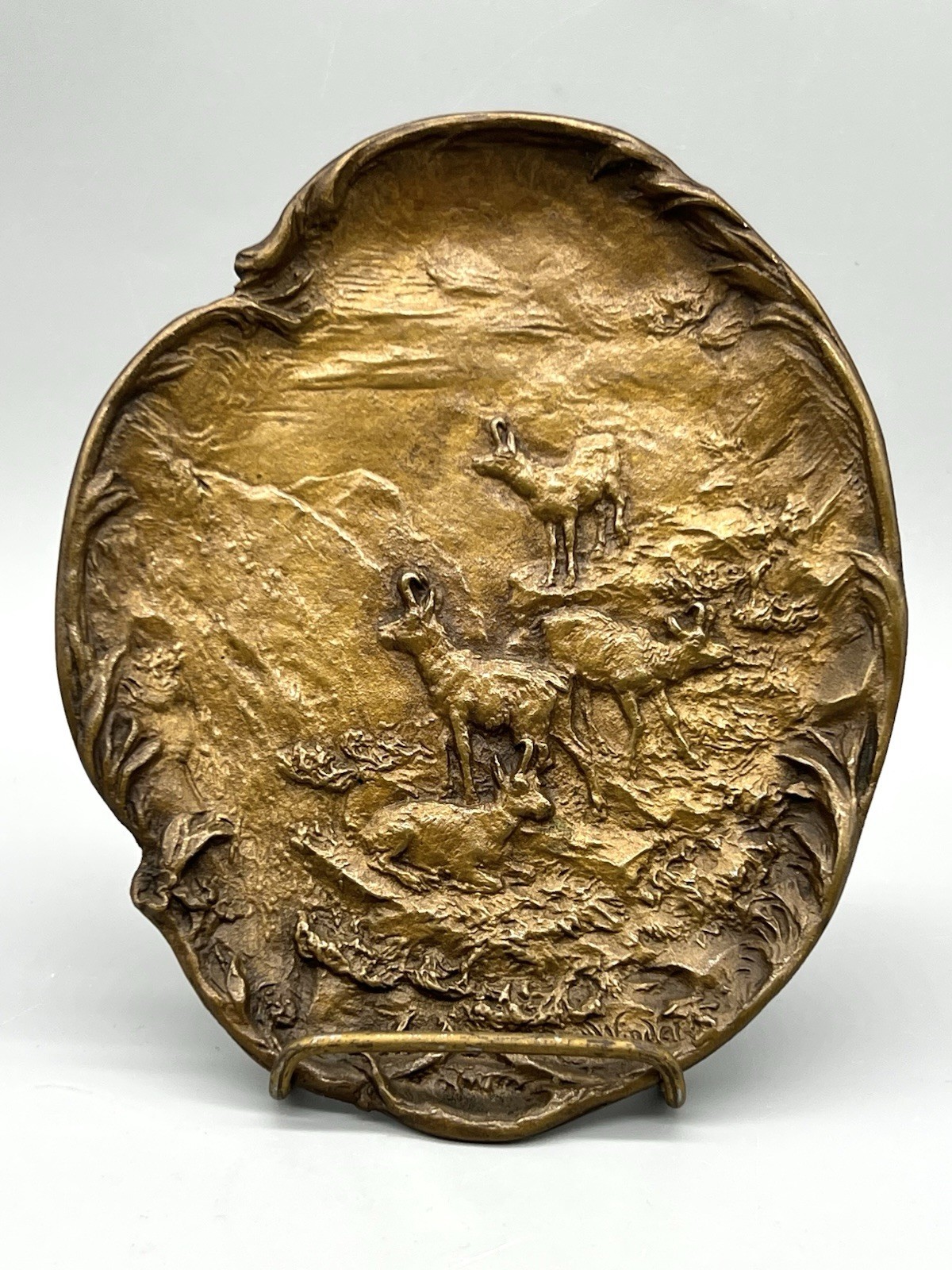 Antique 1800s Austrian Cold Painted Bronze Wall Plaque or Dish  by Rudolf Winder