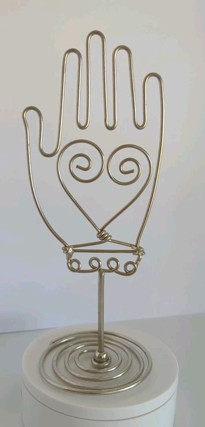 Vintage Silver Tone Metal Hand Photo Note Holder Display Giant Paper Clip