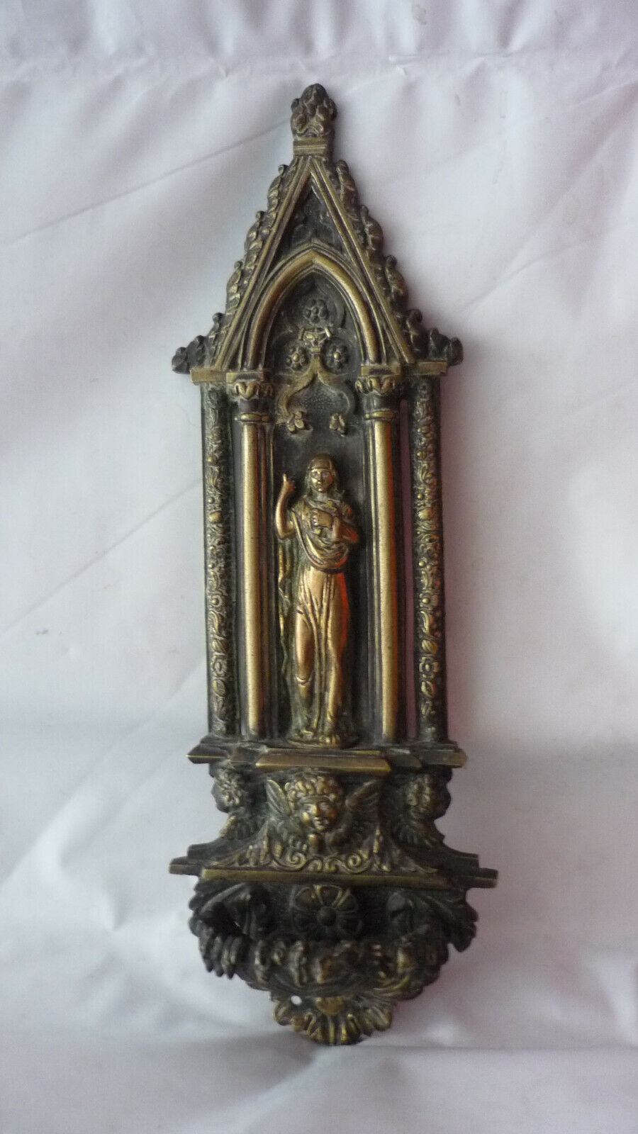 Antique Holy Water virgin and angel Font~Bronze~Brass~Gilt XVIII -XIX ME CENTURY